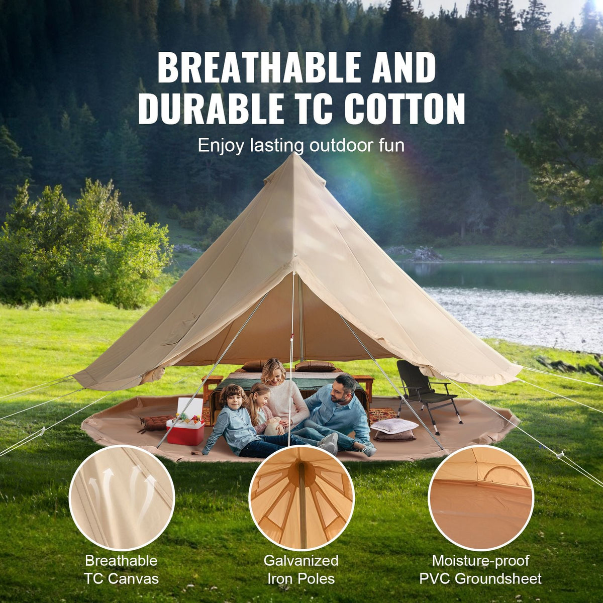 Canvas Bell Tent, 4 Seasons 6 m/19.68 ft Yurt Tent, Canvas Tent for Camping with Stove Jack, Breathable Tent Holds up to 10 People, Family Camping Outdoor Hunting Party