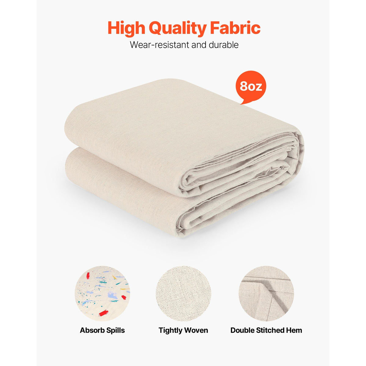 Canvas Drop Cloth, 4x12 ft Painters Drop Cloth for Painting, 8oz All Purpose Canvas Tarp for Furniture & Floor Protection, Cotton Fabric Paint Tarp for Curtains, Tablecloths, Washable & Reusable