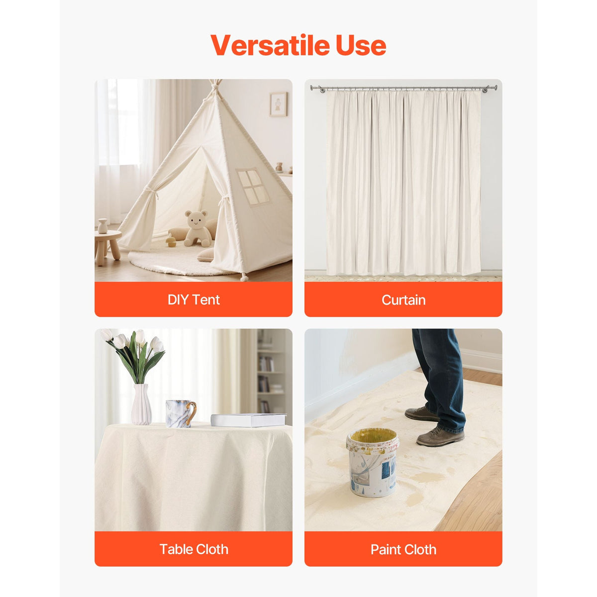 Canvas Drop Cloth, 4x12 ft Painters Drop Cloth for Painting, 8oz All Purpose Canvas Tarp for Furniture & Floor Protection, Cotton Fabric Paint Tarp for Curtains, Tablecloths, Washable & Reusable