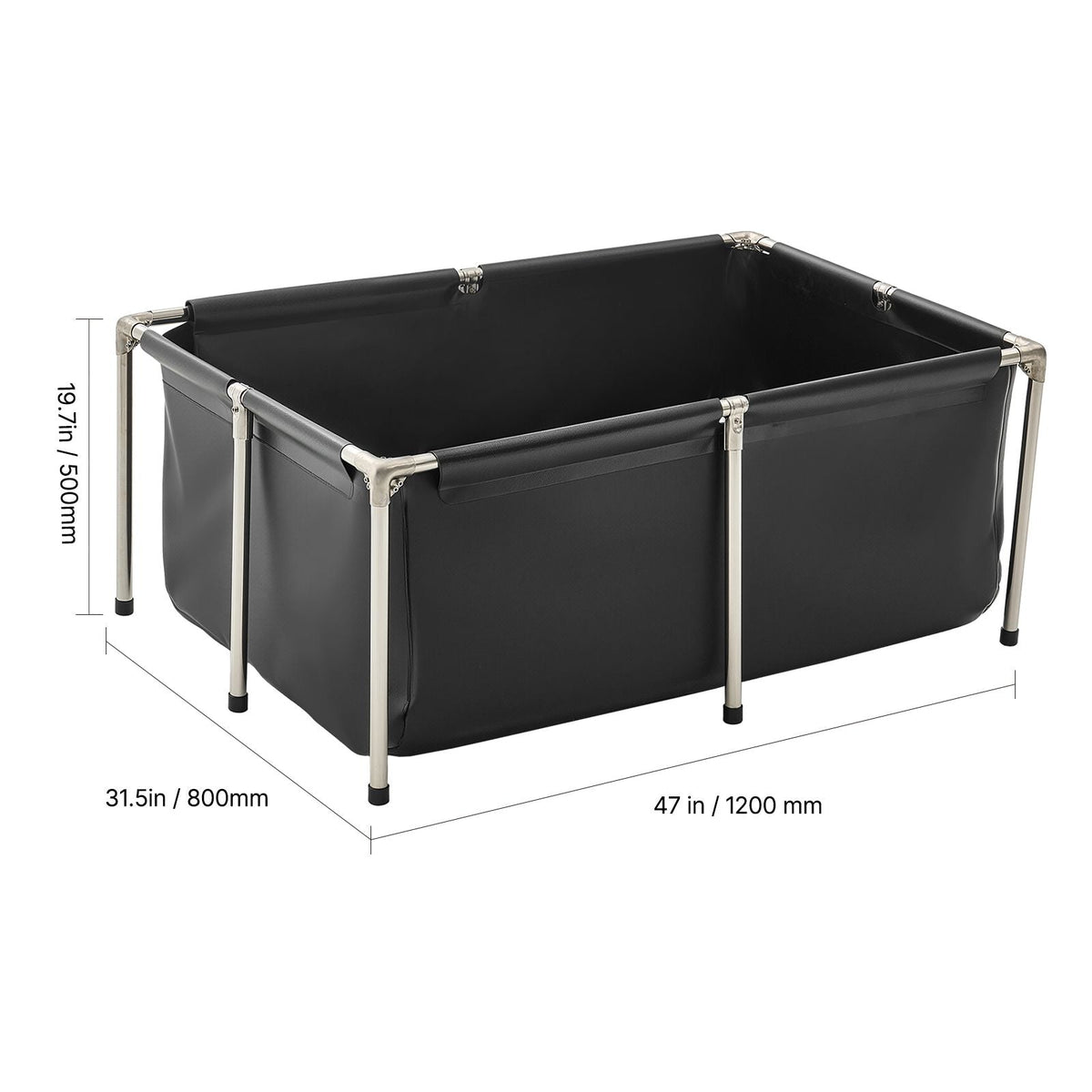Canvas Fish Pond, 126.8 Gal Above Ground Fish Pond, Foldable PVC Koi Tank, Rectangular Goldfish Tank with Stable Frame and Drain Valve, for Aquaculture, Koi Breeding, and Irrigation (Black)