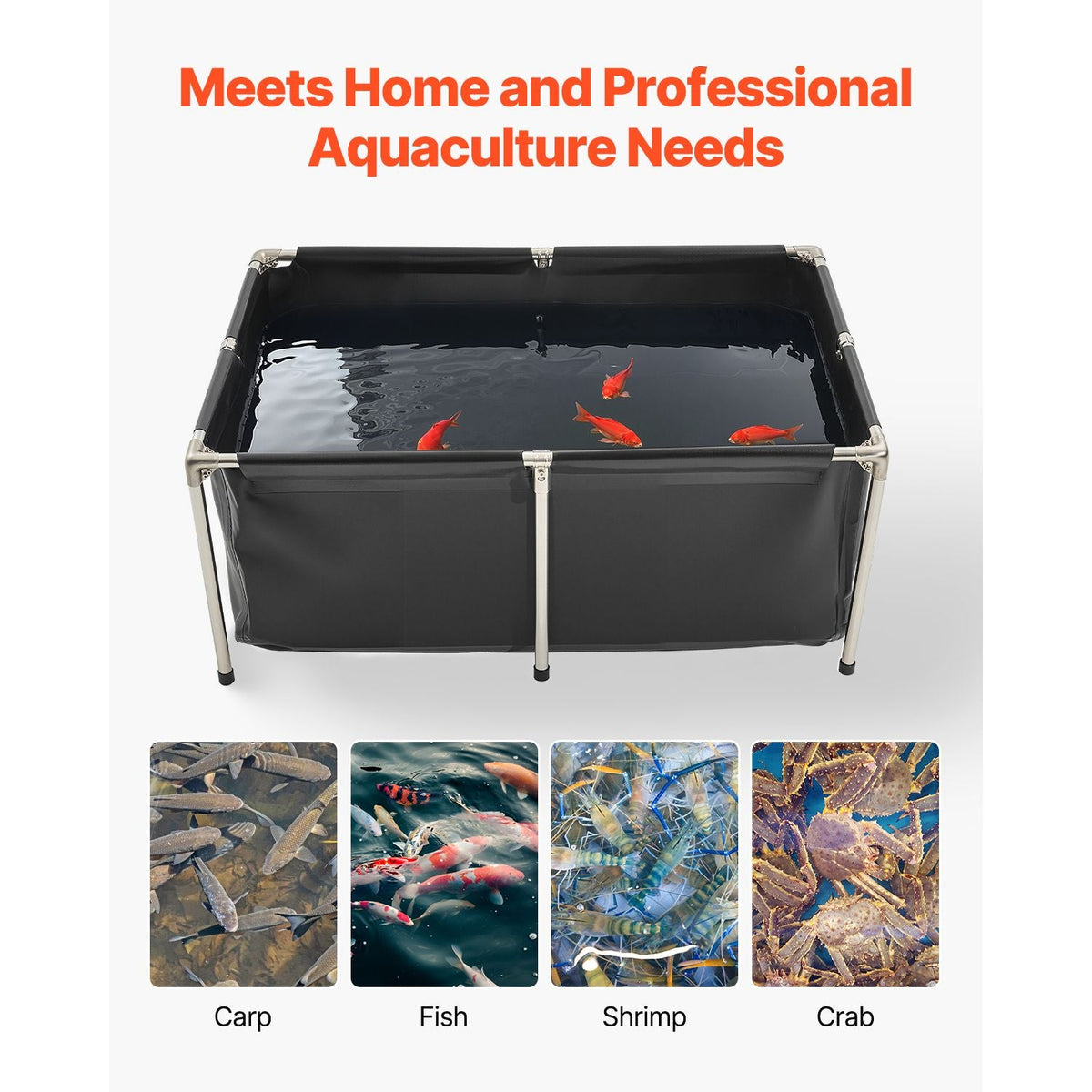 Canvas Fish Pond, 126.8 Gal Above Ground Fish Pond, Foldable PVC Koi Tank, Rectangular Goldfish Tank with Stable Frame and Drain Valve, for Aquaculture, Koi Breeding, and Irrigation (Black)