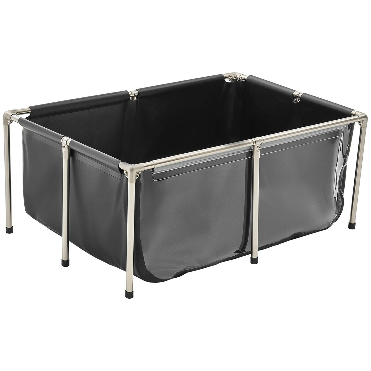 Canvas Fish Pond, 126.8 Gal Above Ground Fish Pond, PVC Koi Tank with Clear Viewing Panel, Rectangular Goldfish Tank with Stainless Steel Frame & Drain Valve, for Breeding Koi, Irrigation(Black)