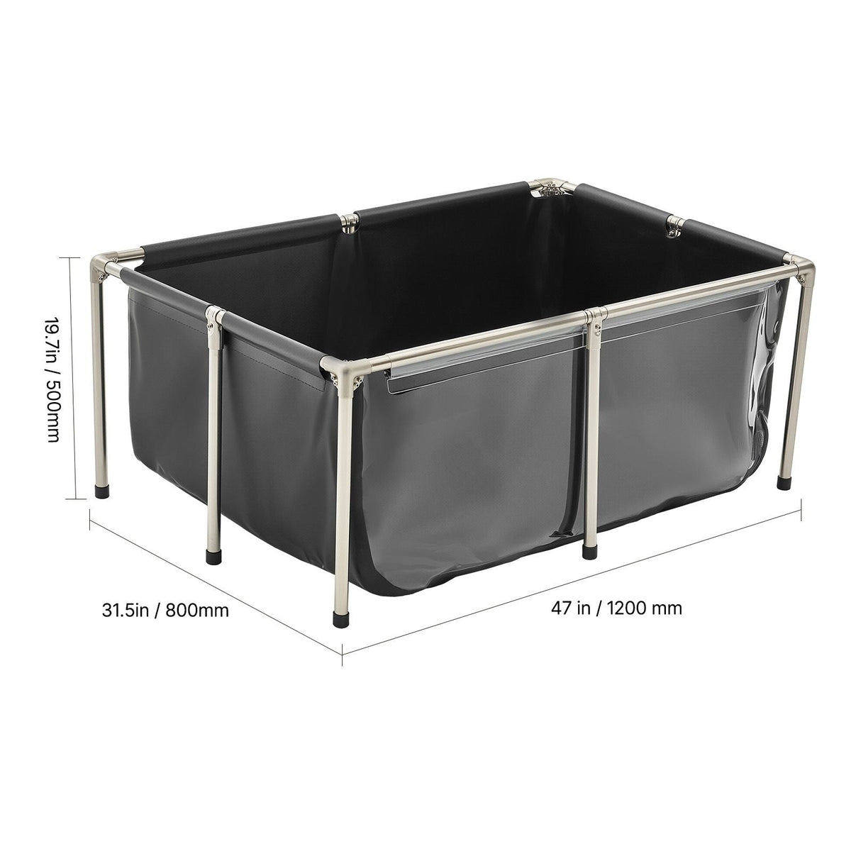 Canvas Fish Pond, 126.8 Gal Above Ground Fish Pond, PVC Koi Tank with Clear Viewing Panel, Rectangular Goldfish Tank with Stainless Steel Frame & Drain Valve, for Breeding Koi, Irrigation(Black)