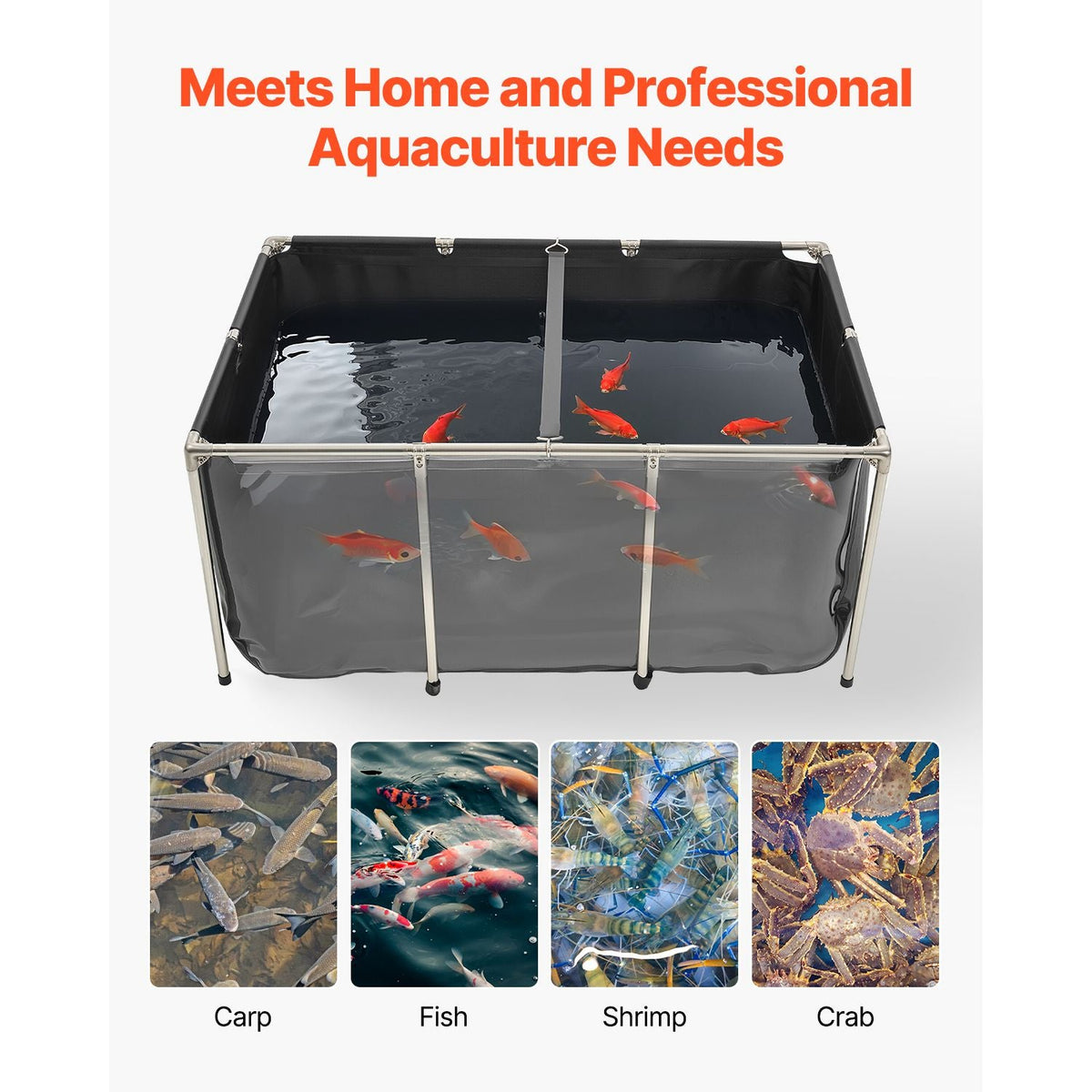 Canvas Fish Pond, 270 Gal Above Ground Fish Pond, PVC Koi Tank with Clear Viewing Panel, Rectangular Goldfish Tank with Stainless Steel Frame & Drain Valve, for Breeding Koi, Irrigation(Black)