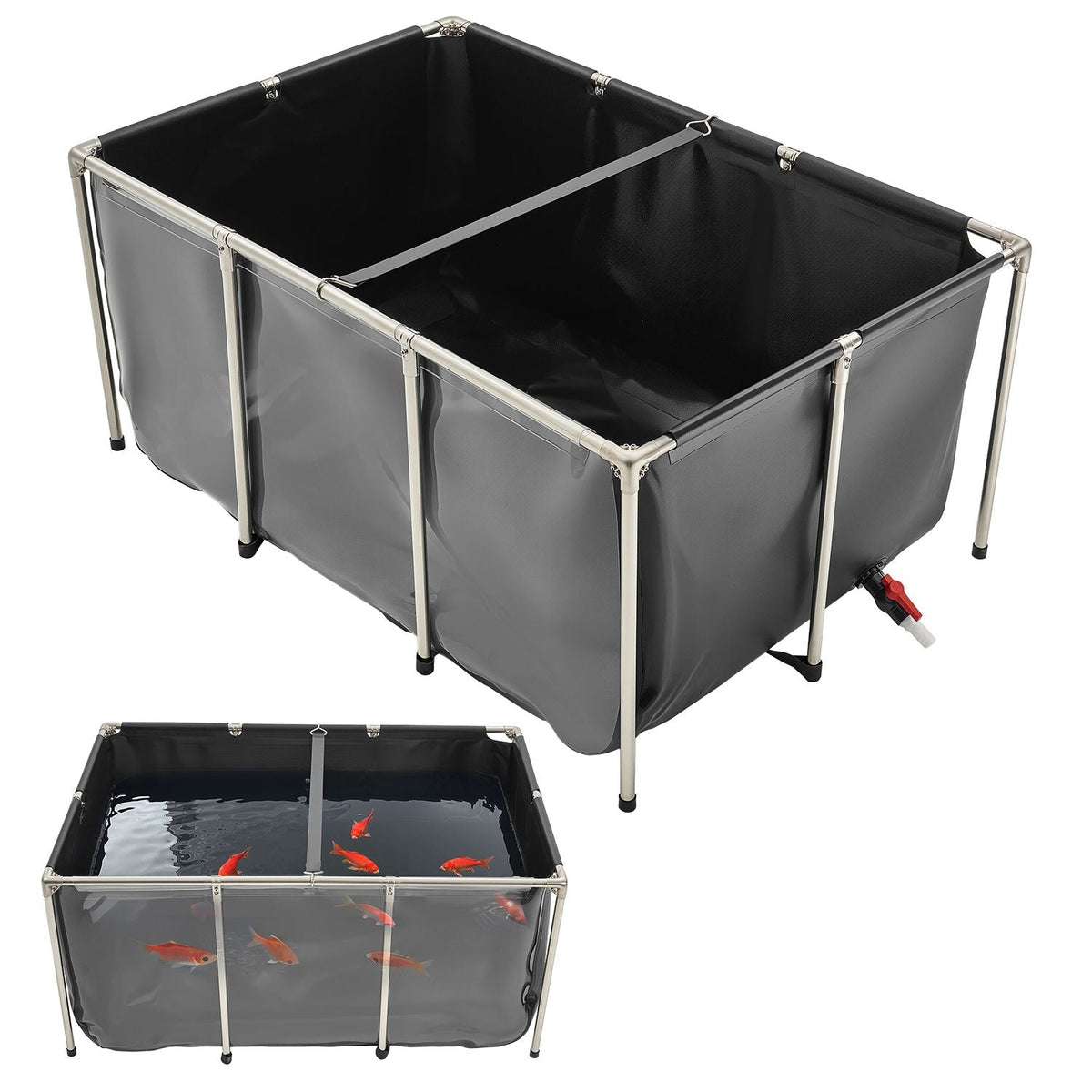 Canvas Fish Pond, 270 Gal Above Ground Fish Pond, PVC Koi Tank with Clear Viewing Panel, Rectangular Goldfish Tank with Stainless Steel Frame & Drain Valve, for Breeding Koi, Irrigation(Black)