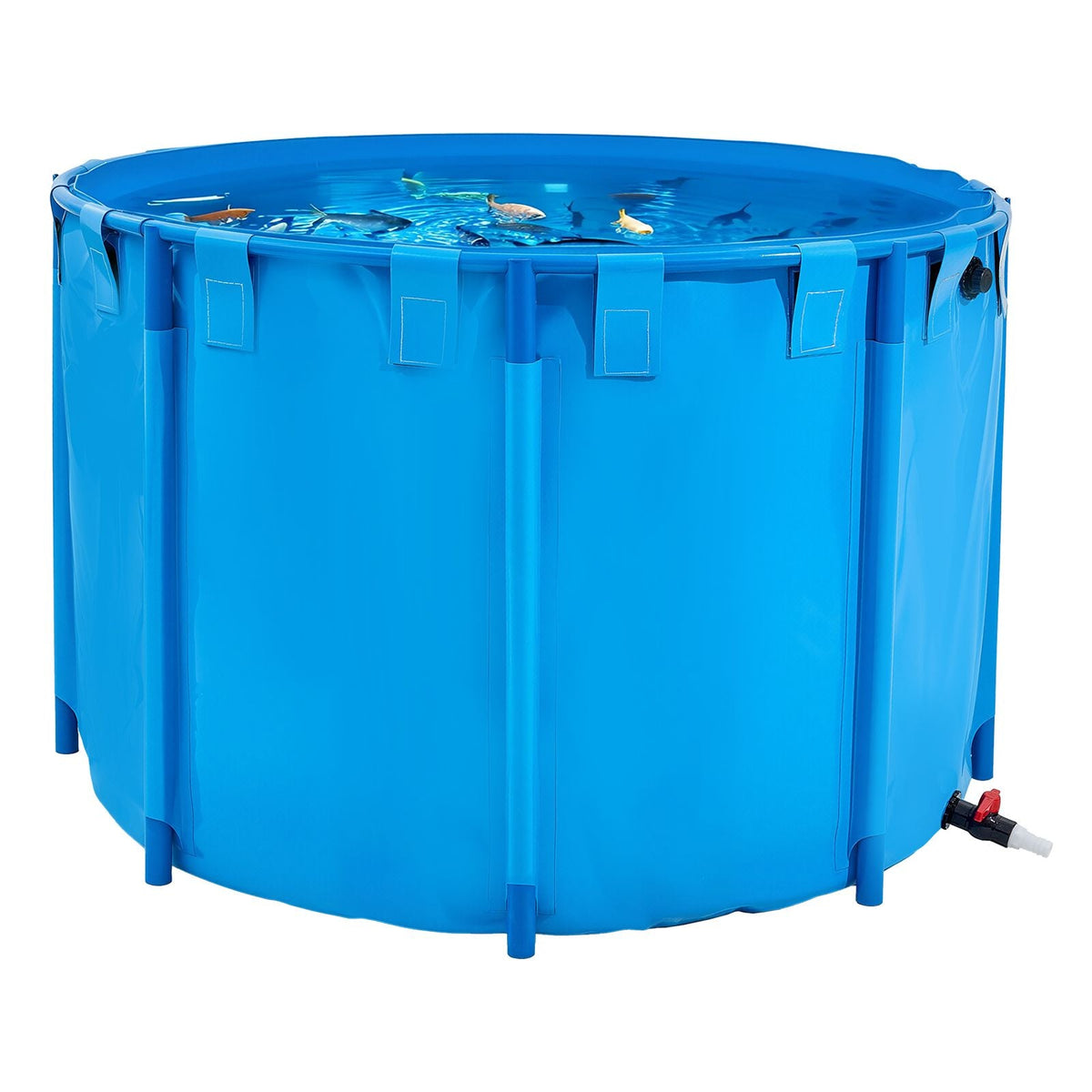 Canvas Fish Pond, 448.8 Gal Capacity Above Ground Fish Pond, Foldable PVC Koi Tank, Round Goldfish Tank with Stable Frame and Drain Valve, for Aquaculture, Koi Breeding, and Irrigation (Blue)