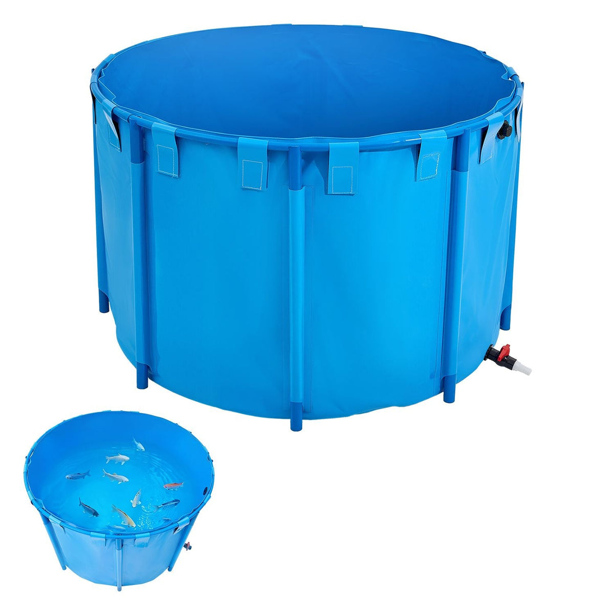 Canvas Fish Pond, 448.8 Gal Capacity Above Ground Fish Pond, Foldable PVC Koi Tank, Round Goldfish Tank with Stable Frame and Drain Valve, for Aquaculture, Koi Breeding, and Irrigation (Blue)