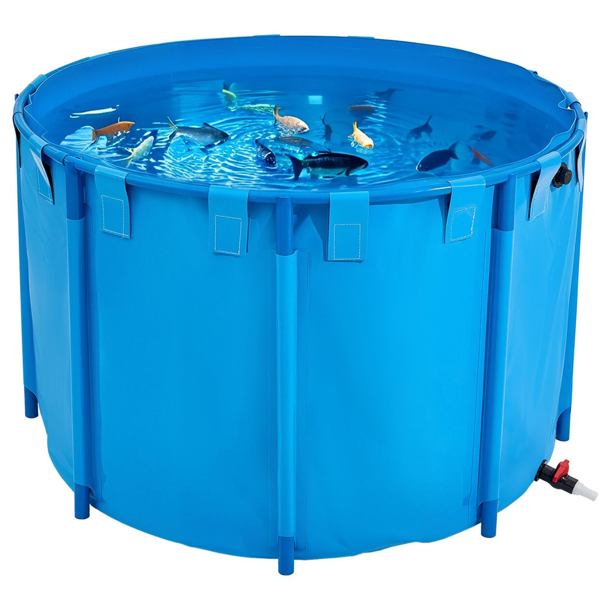 Canvas Fish Pond, 448.8 Gal Capacity Above Ground Fish Pond, Foldable PVC Koi Tank, Round Goldfish Tank with Stable Frame and Drain Valve, for Aquaculture, Koi Breeding, and Irrigation (Blue)