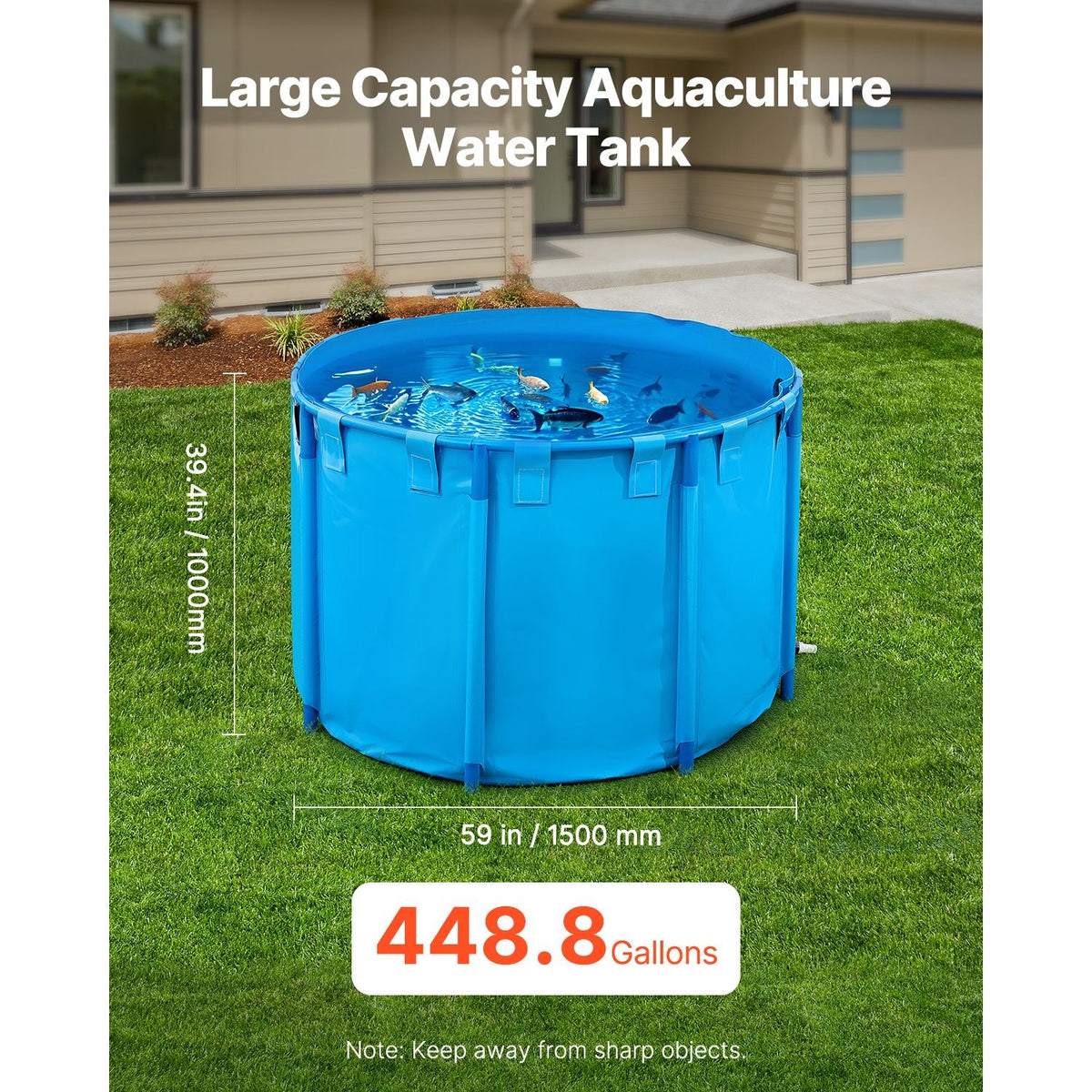 Canvas Fish Pond, 448.8 Gal Capacity Above Ground Fish Pond, Foldable PVC Koi Tank, Round Goldfish Tank with Stable Frame and Drain Valve, for Aquaculture, Koi Breeding, and Irrigation (Blue)