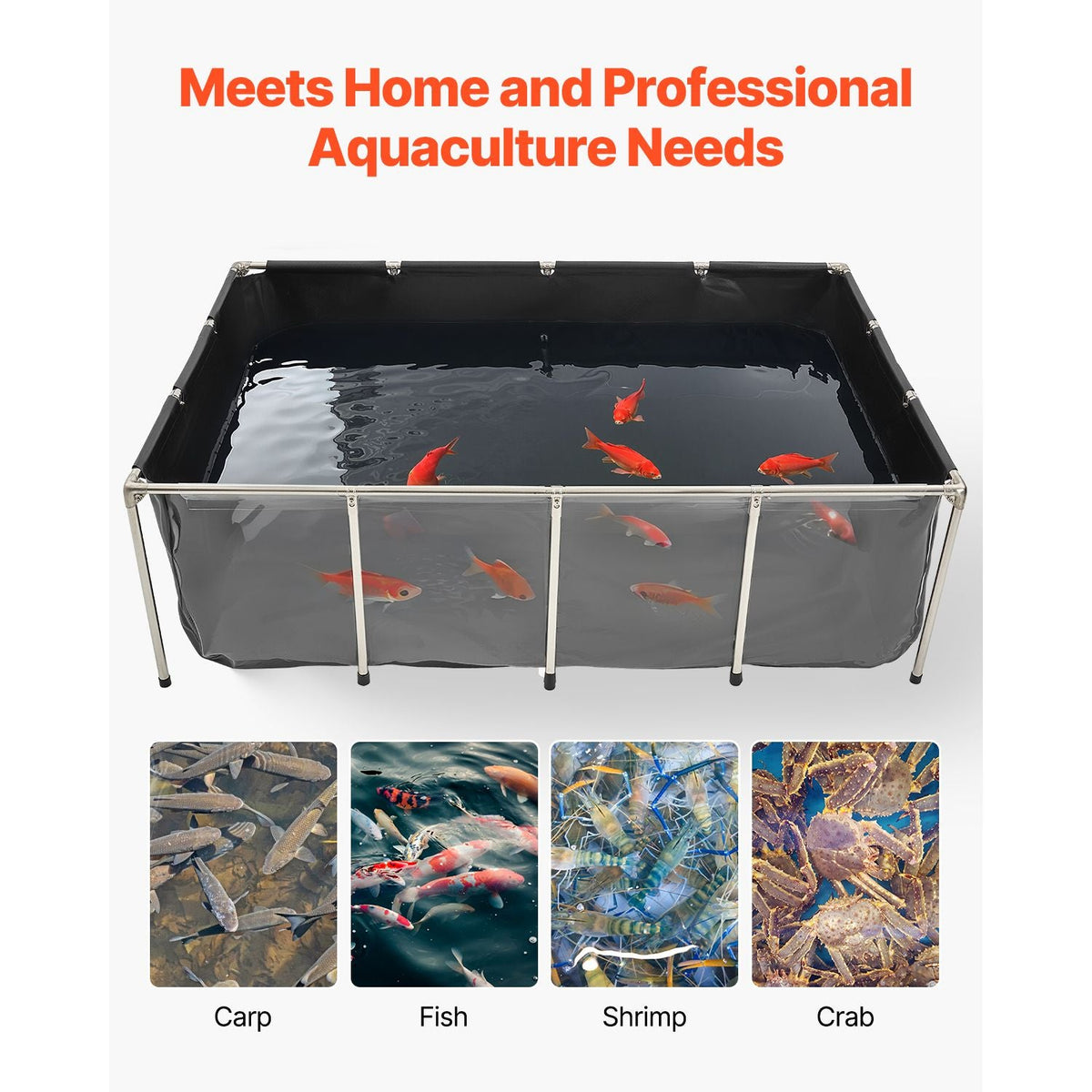 Canvas Fish Pond, 470 Gal Above Ground Fish Pond, PVC Koi Tank with Clear Viewing Panel, Rectangular Goldfish Tank with Stainless Steel Frame & Drain Valve, for Breeding Koi, Irrigation(Black)