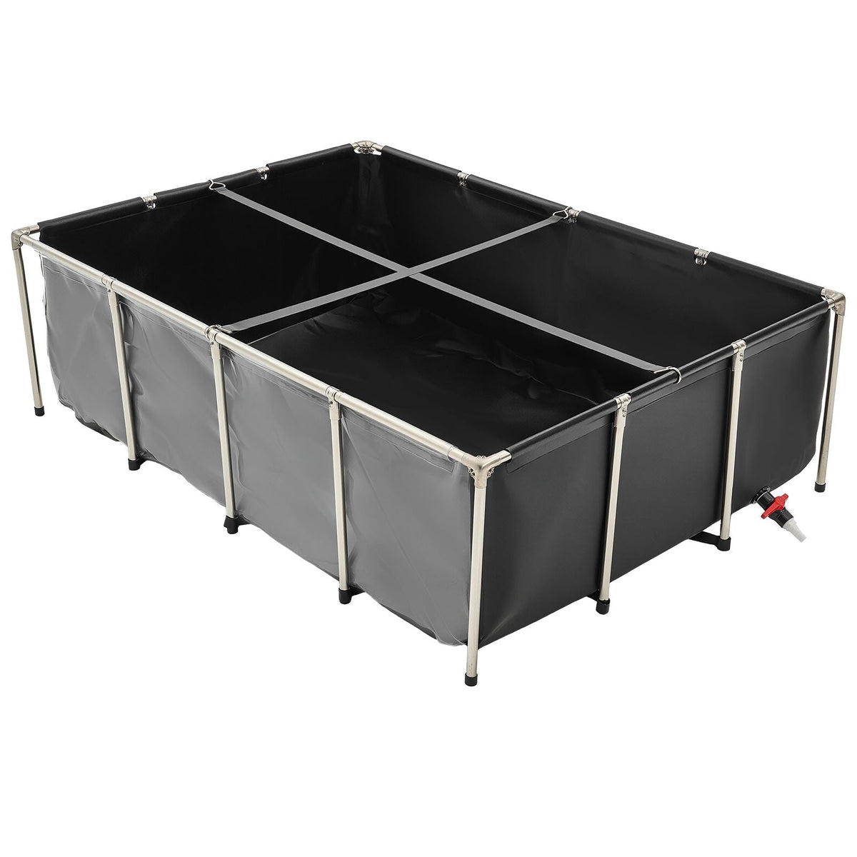 Canvas Fish Pond, 470 Gal Above Ground Fish Pond, PVC Koi Tank with Clear Viewing Panel, Rectangular Goldfish Tank with Stainless Steel Frame & Drain Valve, for Breeding Koi, Irrigation(Black)