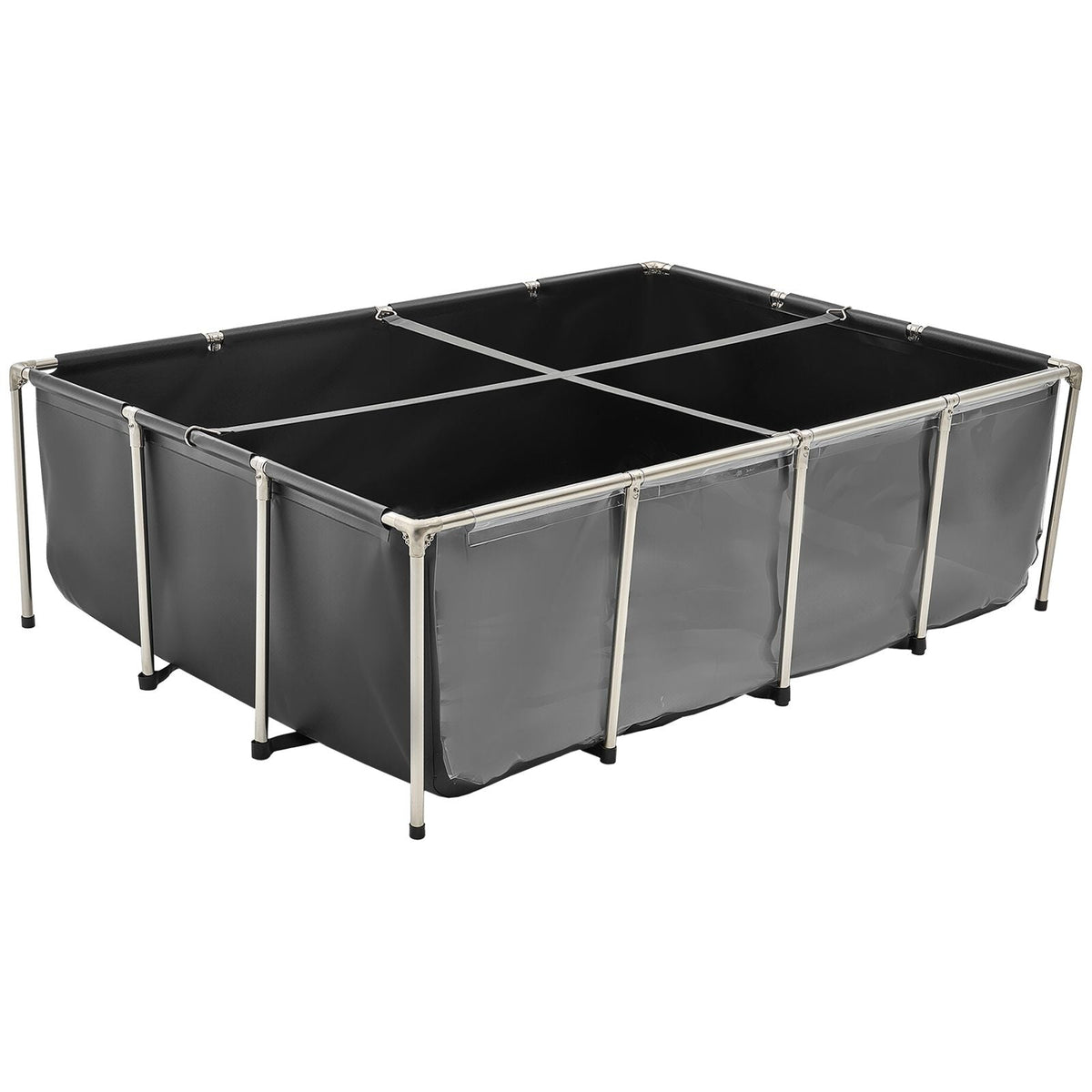 Canvas Fish Pond, 470 Gal Above Ground Fish Pond, PVC Koi Tank with Clear Viewing Panel, Rectangular Goldfish Tank with Stainless Steel Frame & Drain Valve, for Breeding Koi, Irrigation(Black)