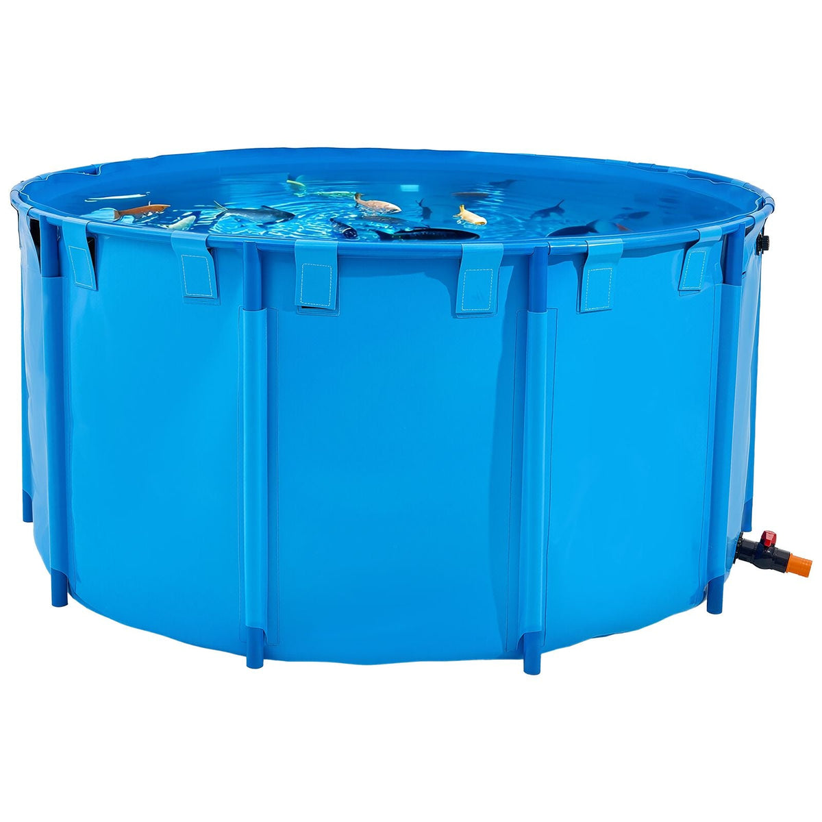 Canvas Fish Pond, 818 Gal Capacity Above Ground Fish Pond, Foldable PVC Koi Tank, Round Goldfish Tank with Stable Frame and Drain Valve, for Aquaculture, Koi Breeding, and Irrigation (Blue)