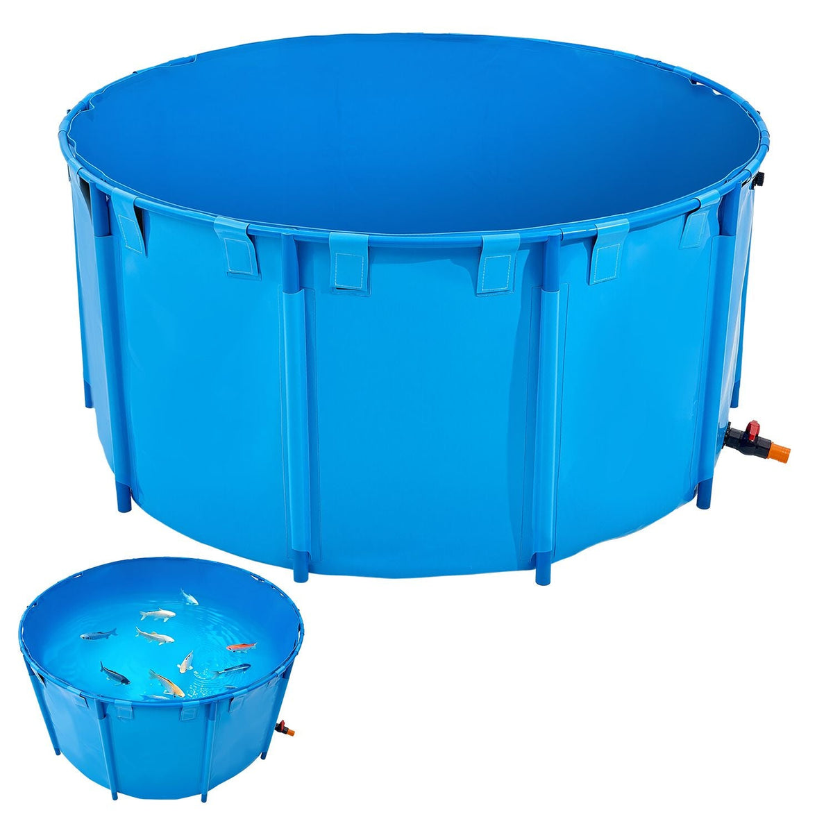 Canvas Fish Pond, 818 Gal Capacity Above Ground Fish Pond, Foldable PVC Koi Tank, Round Goldfish Tank with Stable Frame and Drain Valve, for Aquaculture, Koi Breeding, and Irrigation (Blue)