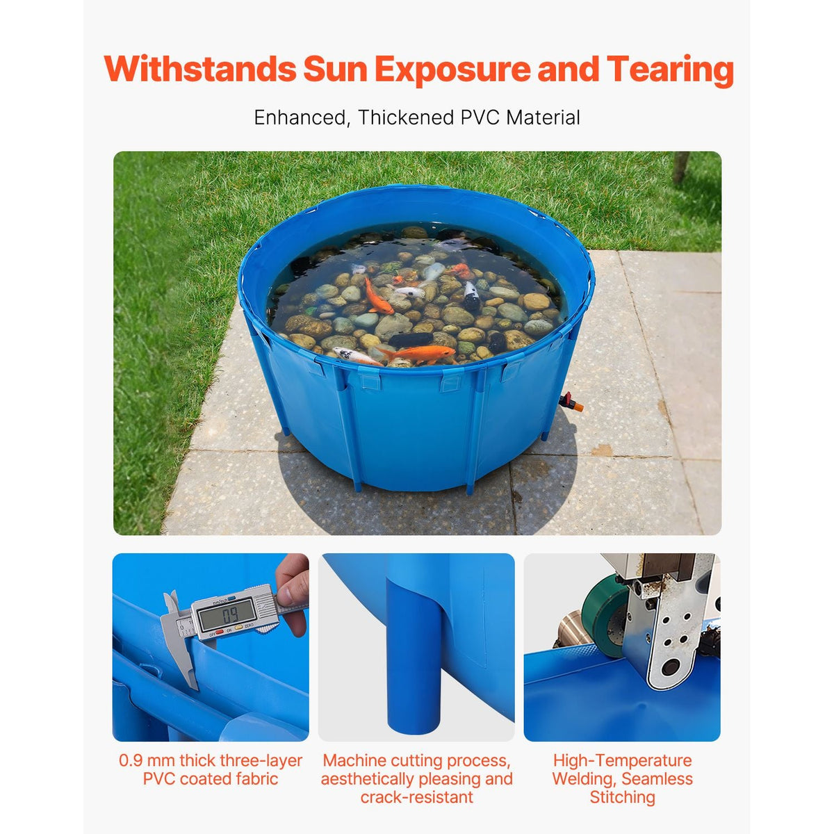 Canvas Fish Pond, 818 Gal Capacity Above Ground Fish Pond, Foldable PVC Koi Tank, Round Goldfish Tank with Stable Frame and Drain Valve, for Aquaculture, Koi Breeding, and Irrigation (Blue)