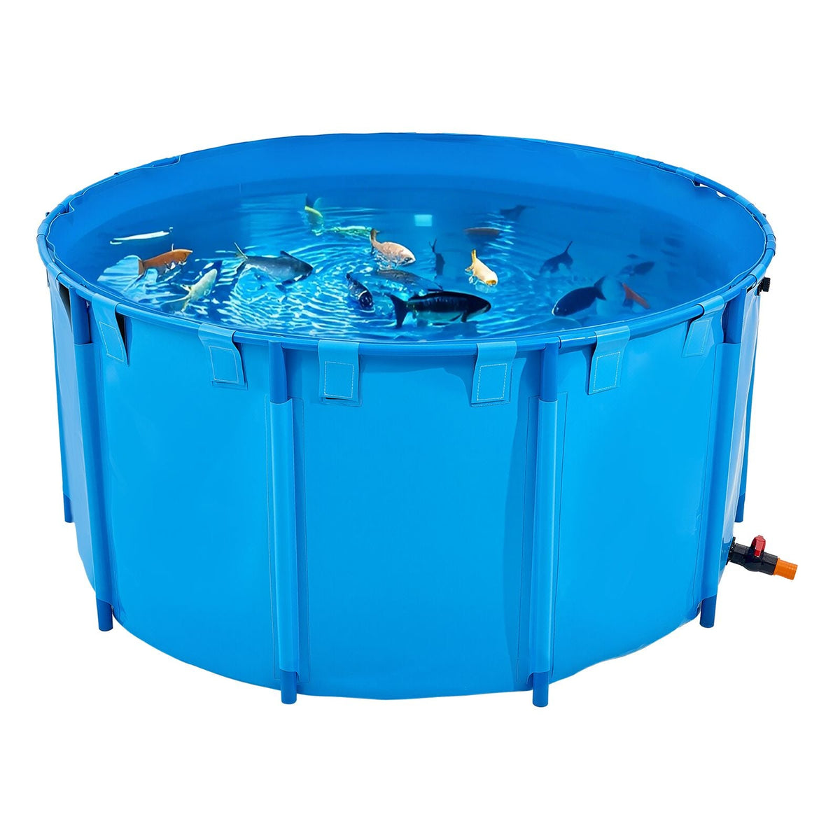 Canvas Fish Pond, 818 Gal Capacity Above Ground Fish Pond, Foldable PVC Koi Tank, Round Goldfish Tank with Stable Frame and Drain Valve, for Aquaculture, Koi Breeding, and Irrigation (Blue)