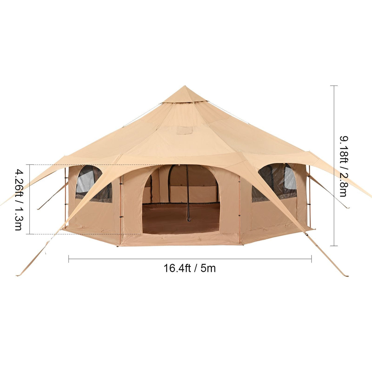 Canvas Tent, 4 Seasons 5 m/16.4 ft Bell Tent, Canvas Tent for Camping with Stove Jack, Breathable Yurt Tent for up to 8 People, Family Camping Outdoor Hunting Party