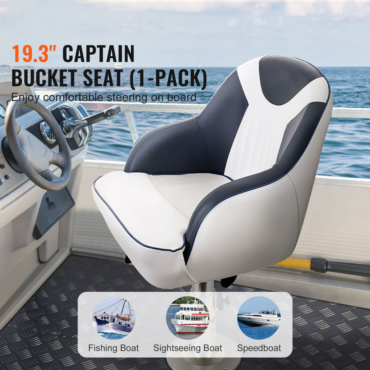 Captain Bucket Seat, Pontoon Boat Seat with Thickened Sponge Padding, Boat Captain Chair for Fishing Boat, Sightseeing Boat, Speedboat, Canoe, 1-Piece