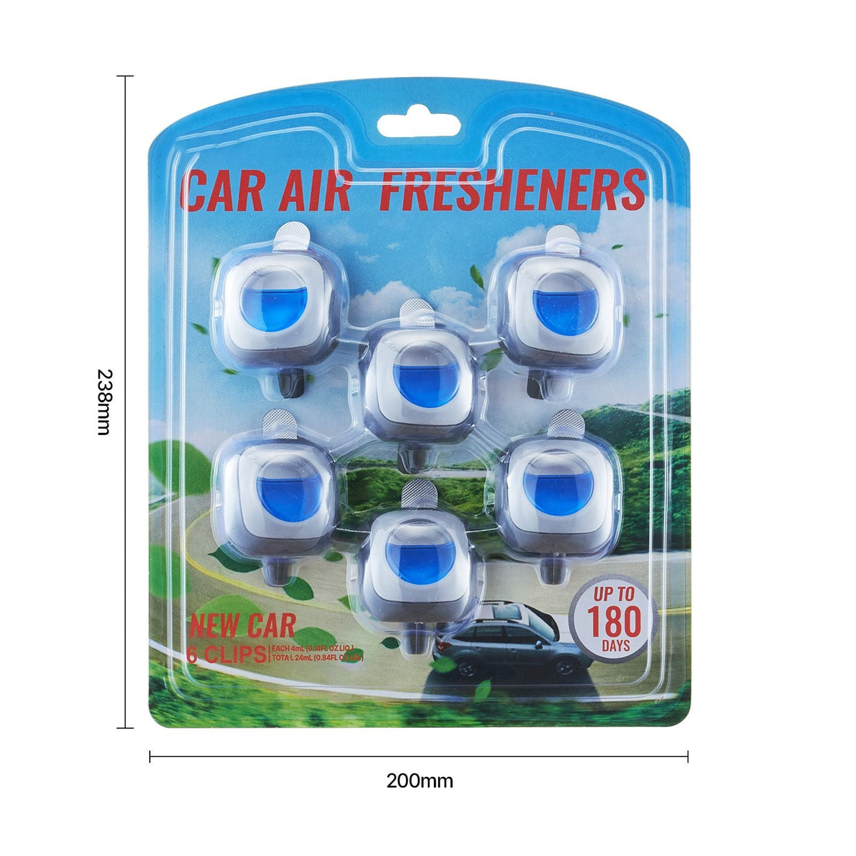 Car Air Freshener, 6-Pack New Car Scent Vent Clips, 4ml Each, Long-Lasting Fragrance Up to 180 Days , Adjustable Intensity Air Fresheners for Vehicles, Compatible with Various Vehicle Vents