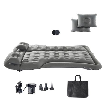 Car Air Mattress, Inflatable Car Camping Mattress, Flocking Thickened Travel Beds, Comfortable and Durable Portable Sleeping Pad with Air Pump, Nozzle, Carry Bag, Fits Most SUV MPV Sedan, Gray