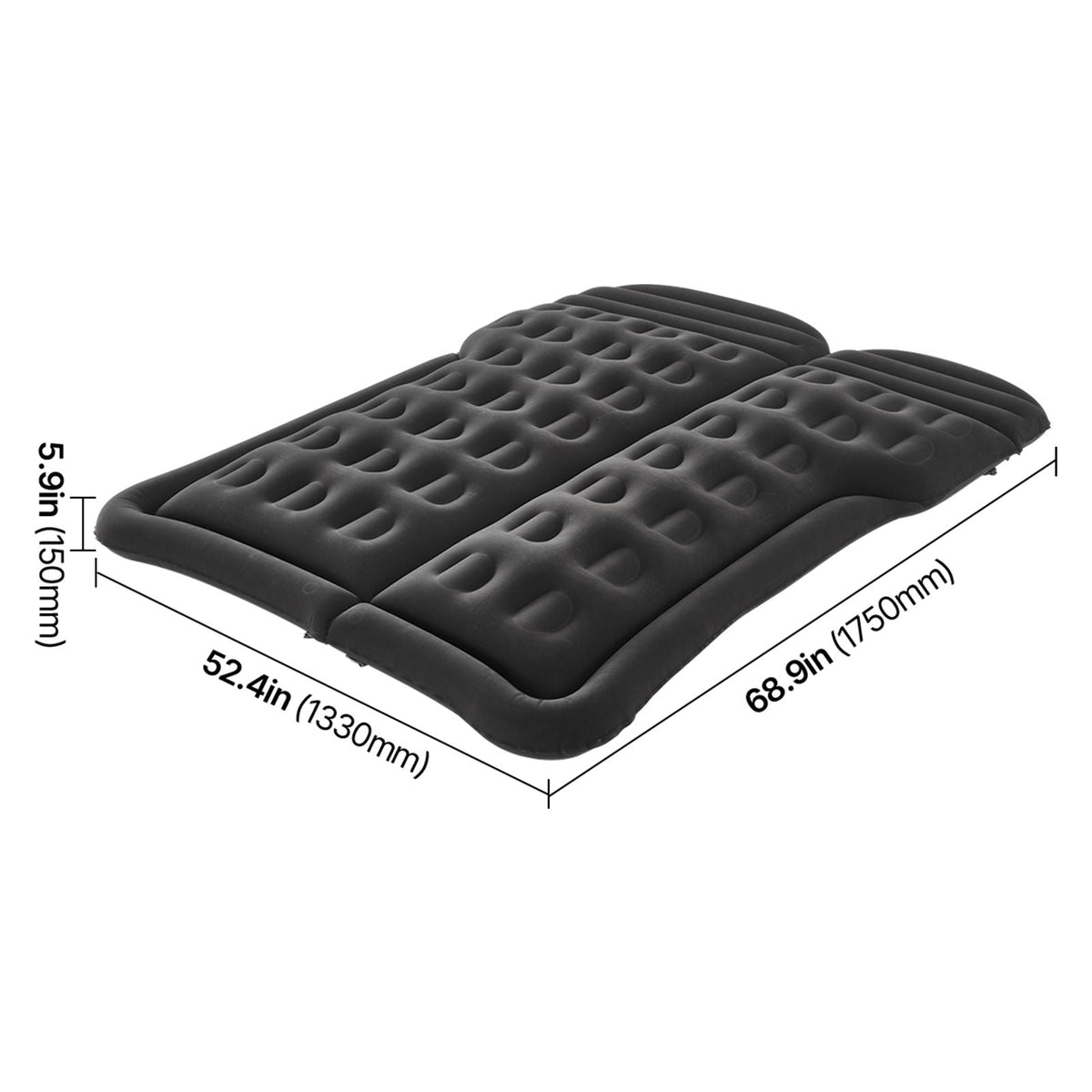 Car Air Mattress, Inflatable Car Camping Mattress, Flocking Thickened Travel Beds, Durable Portable Sleeping Pad with Air Pump, 2 Pillows, Nozzle, Carry Bag, Fits Most SUV MPV Sedan, Black