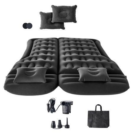 Car Air Mattress, Inflatable Car Camping Mattress, Flocking Thickened Travel Beds, Durable Portable Sleeping Pad with Air Pump, 2 Pillows, Nozzle, Carry Bag, Fits Most SUV MPV Sedan, Black