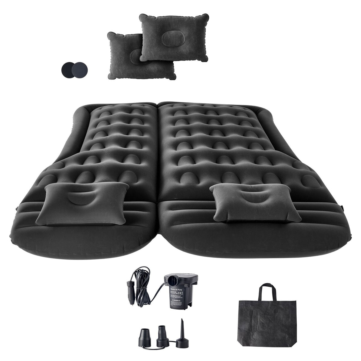 Car Air Mattress, Inflatable Car Camping Mattress, Flocking Thickened Travel Beds, Durable Portable Sleeping Pad with Air Pump, 2 Pillows, Nozzle, Carry Bag, Fits Most SUV MPV Sedan, Black