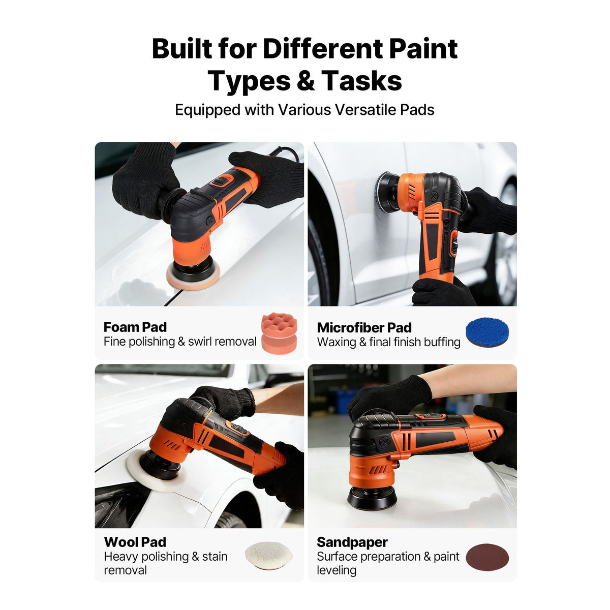 Car Buffer Polisher, 1.2"/2"/3" Rotary Polisher Buffer, 600W 6 Variable Speeds 1000-4500RPM Car Polisher Waxer Kit for Cars Detailing, Waxing, Polishing, Scratch Removal