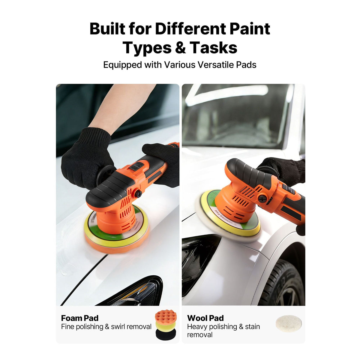 Car Buffer Polisher, 6-Inch Dual Action Polisher Buffer Waxer, 650W 6 Variable Speeds 2000-6800RPM Random Orbital Polisher Kit for Cars Detailing, Waxing, Polishing