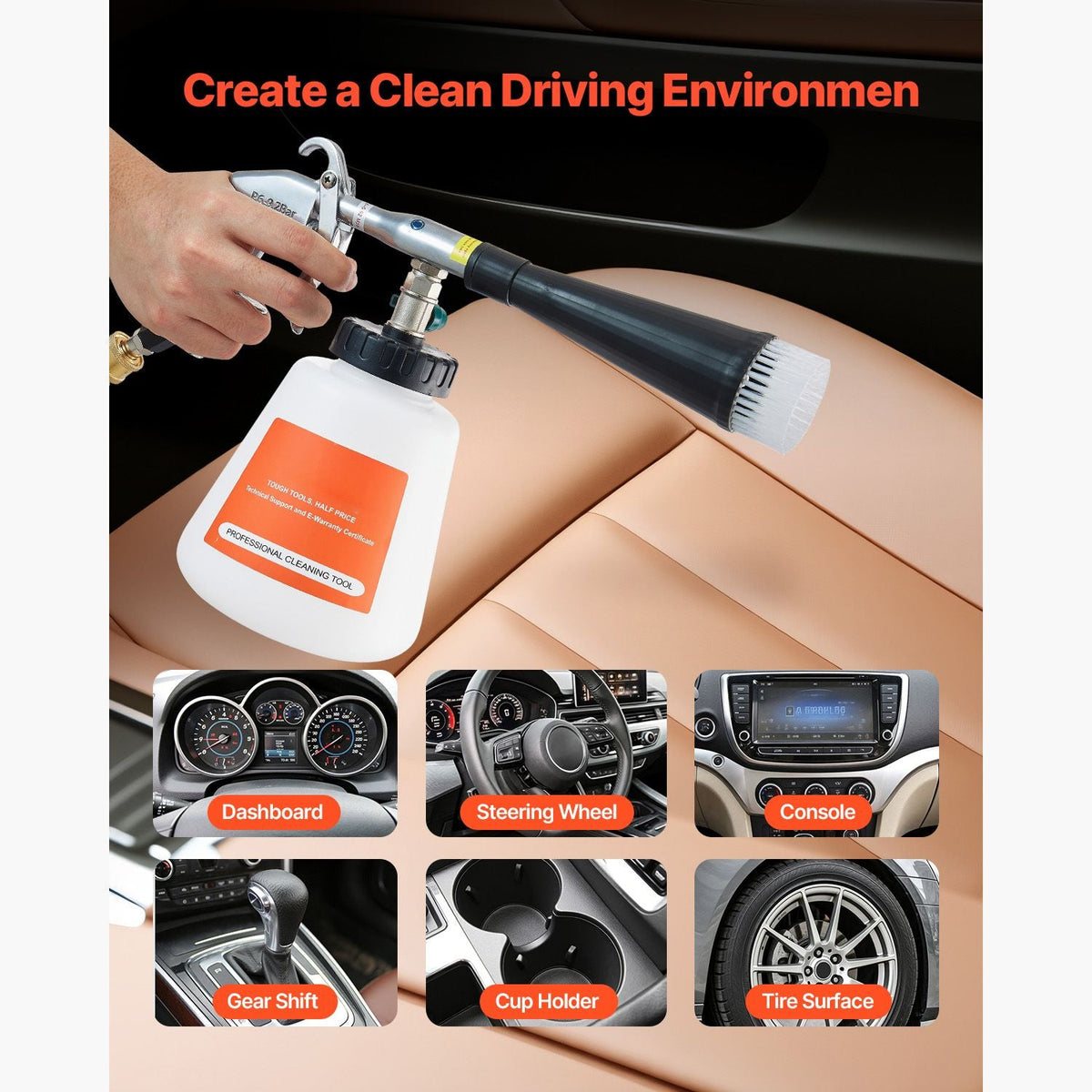 Car Cleaning Gun, 6-9.2 Bar High-Pressure Air Blow Gun with 2 Set Nozzles & 1L Liquid Bottle, Vortex Cleaning Gun, Quickly Blasts Dirt and Dust from Surface, Suitable for 1/4 NPT Air Compressor