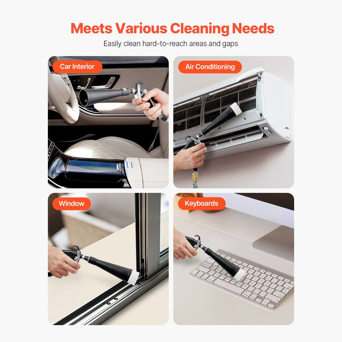 Car Cleaning Gun, 6-9.2 Bar High-Pressure Air Blow Gun with 2 Set Nozzles, 360° Rotating Nozzle for Complete Cleaning, Quickly Blasts Dirt and Dust from Surface, Work with 1/4 NPT Air Compressor