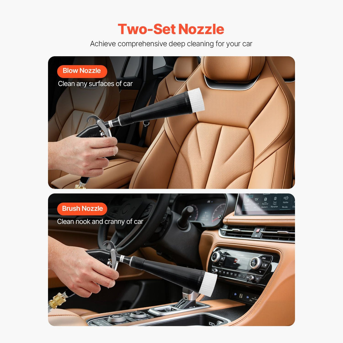 Car Cleaning Gun, 6-9.2 Bar High-Pressure Air Blow Gun with 2 Set Nozzles, 360° Rotating Nozzle for Complete Cleaning, Quickly Blasts Dirt and Dust from Surface, Work with 1/4 NPT Air Compressor