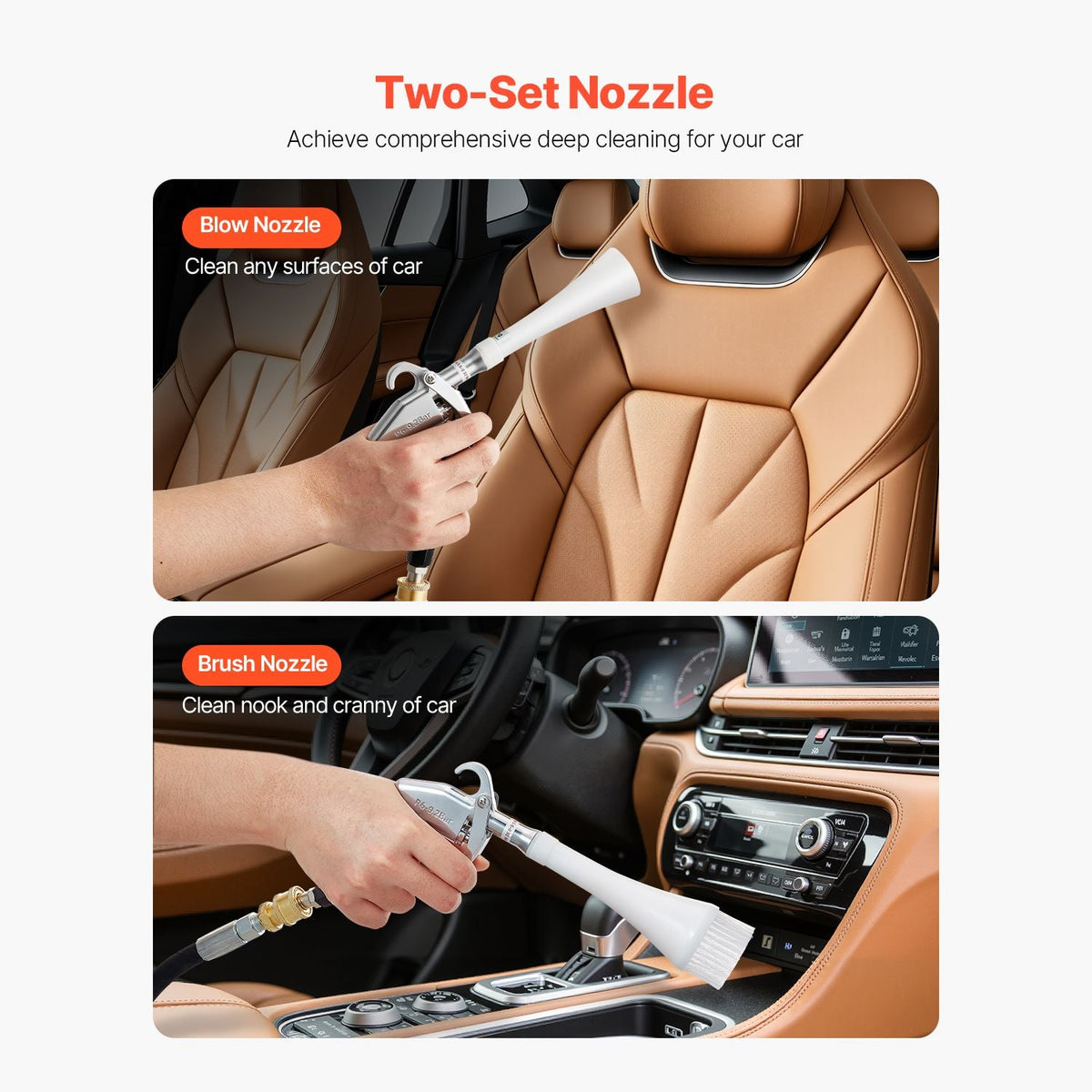 Car Cleaning Gun, 6-9.2 Bar High-Pressure Air Blow Gun with 2 Set Nozzles, 360° Rotating Nozzle for Thorough Cleaning, Quickly Blasts Dirt and Dust from Surface, Work with 1/4 NPT Air Compressor