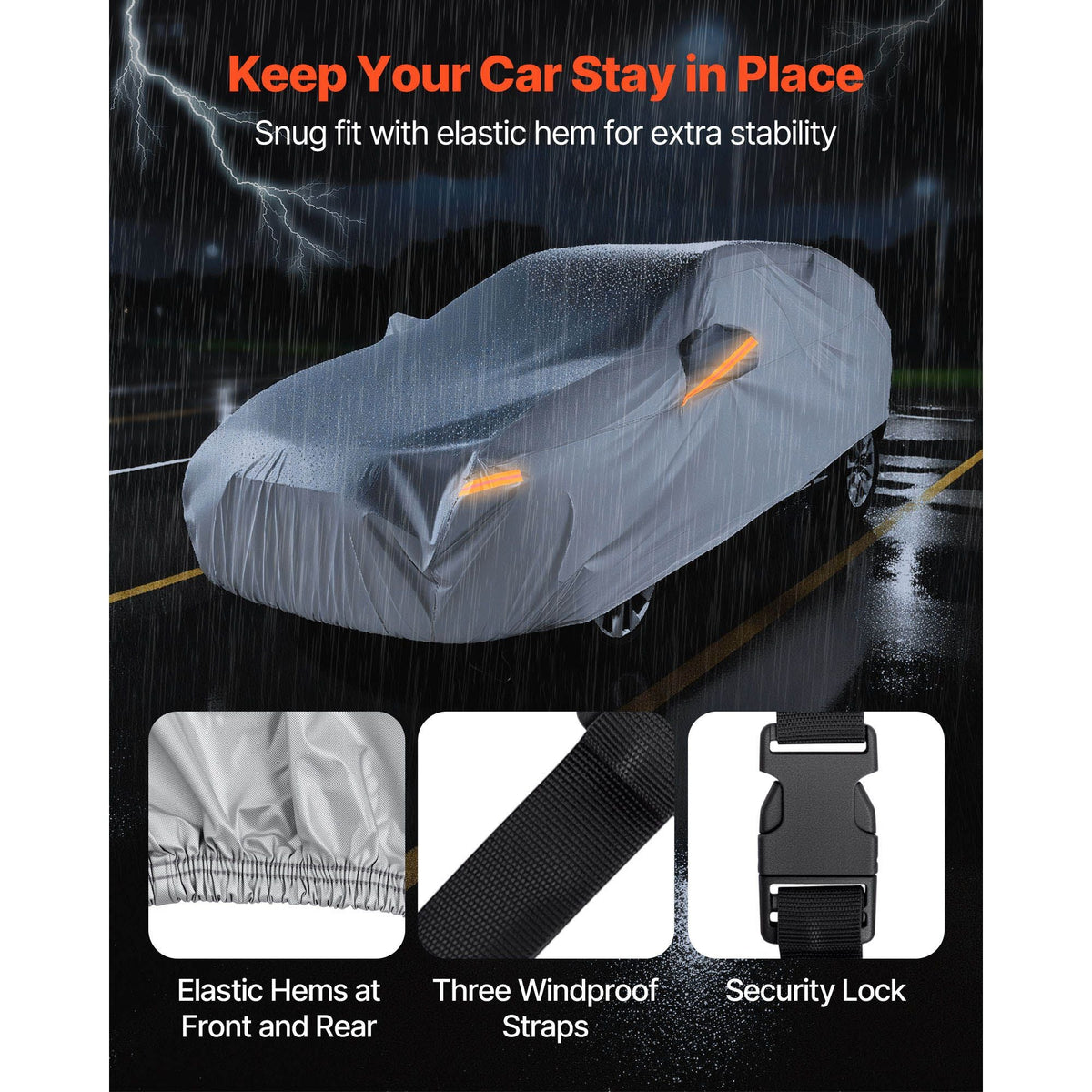 Car Cover, Car Cover Waterproof for Dodge Challenger Full Size Sedan, Custom-fit All Weather Sun Rain Wind Dust Snow Protection Full Exterior Covers with Door Zipper and Cotton Lining, Silver