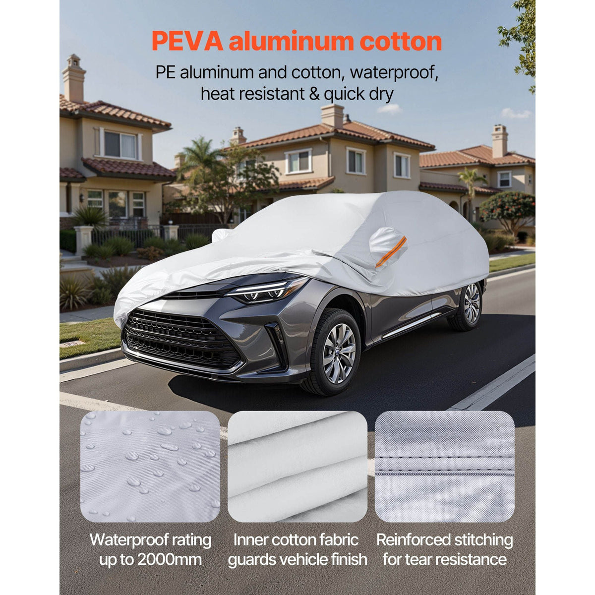Car Cover, Car Cover Waterproof for Dodge Challenger Full Size Sedan, Custom-fit All Weather Sun Rain Wind Dust Snow Protection Full Exterior Covers with Door Zipper and Cotton Lining, Silver