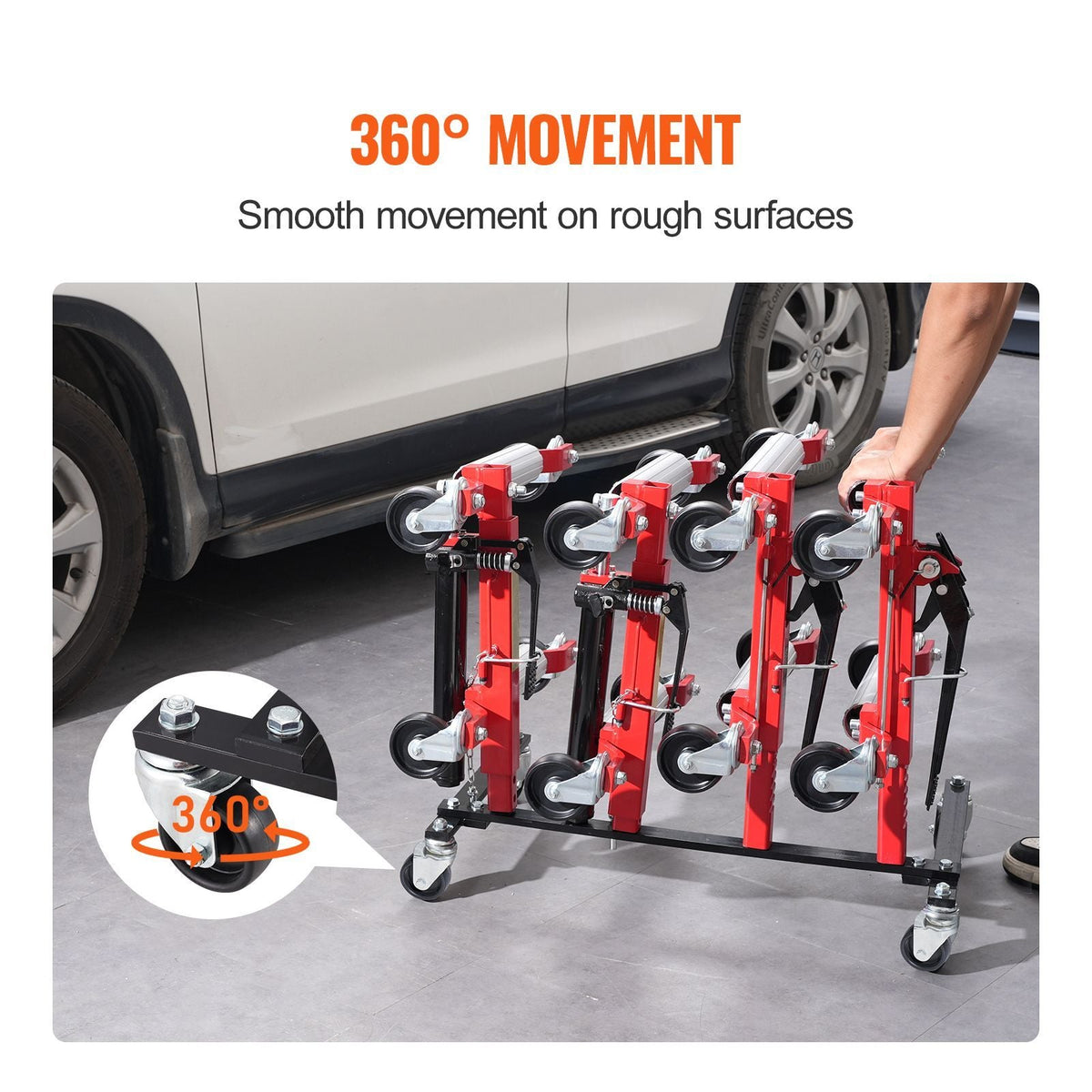 Car Dolly Rack, Storage Rack with 360° Rotatable Wheels, Hydraulic Ratchet Trolley Jack Stand Organizer, Jack Stands Holder Storage Rack, 4-Dolly Capacity, Compatible with Most Dollies