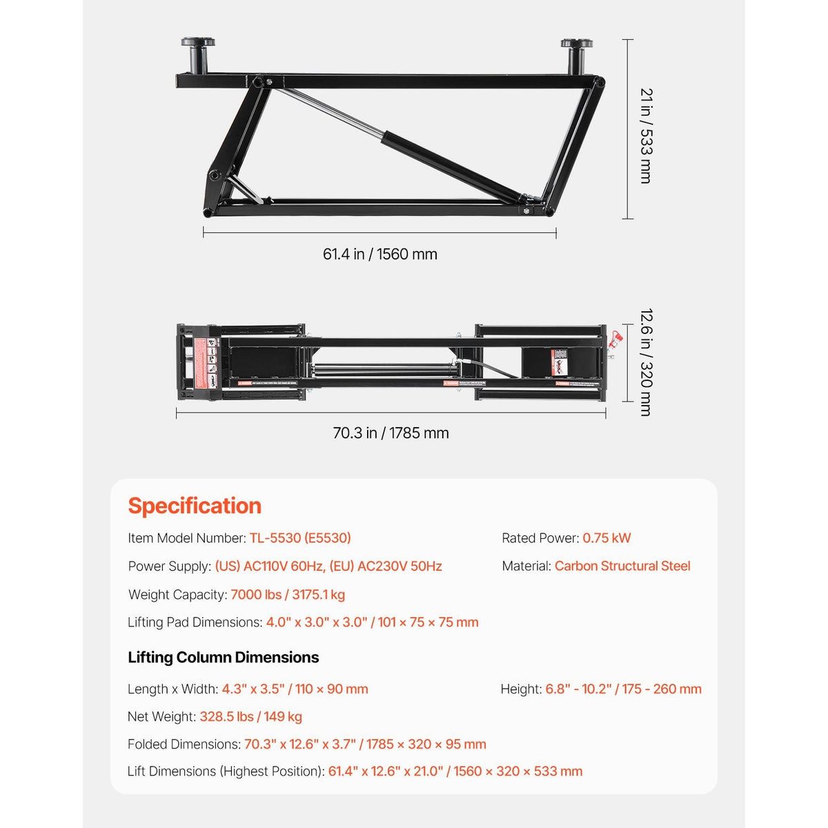 Car Lift, 7000 lbs Capacity Car Lifts for Home Garage, 3-Level Adjustable with 29.4" Lift Height & Remote Control, Auto Lock Portable Car Lift with 4 Rubber Pads & 4 Lifting Columns