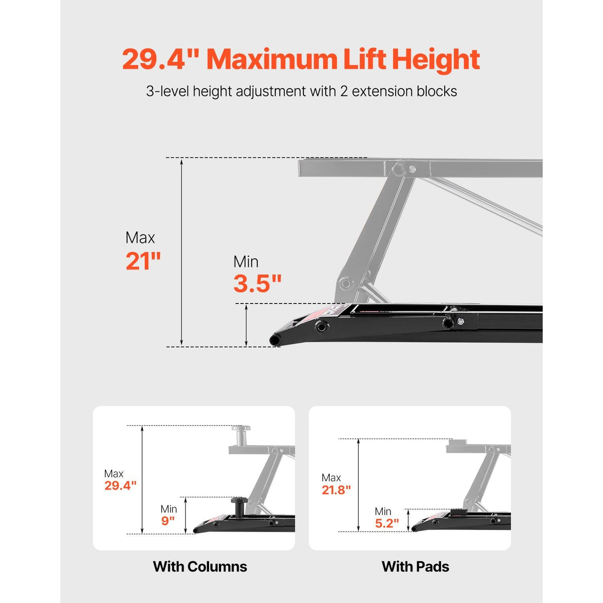 Car Lift, 7000 lbs Capacity Car Lifts for Home Garage, 3-Level Adjustable with 29.4" Lift Height & Remote Control, Auto Lock Portable Car Lift with 4 Rubber Pads & 4 Lifting Columns
