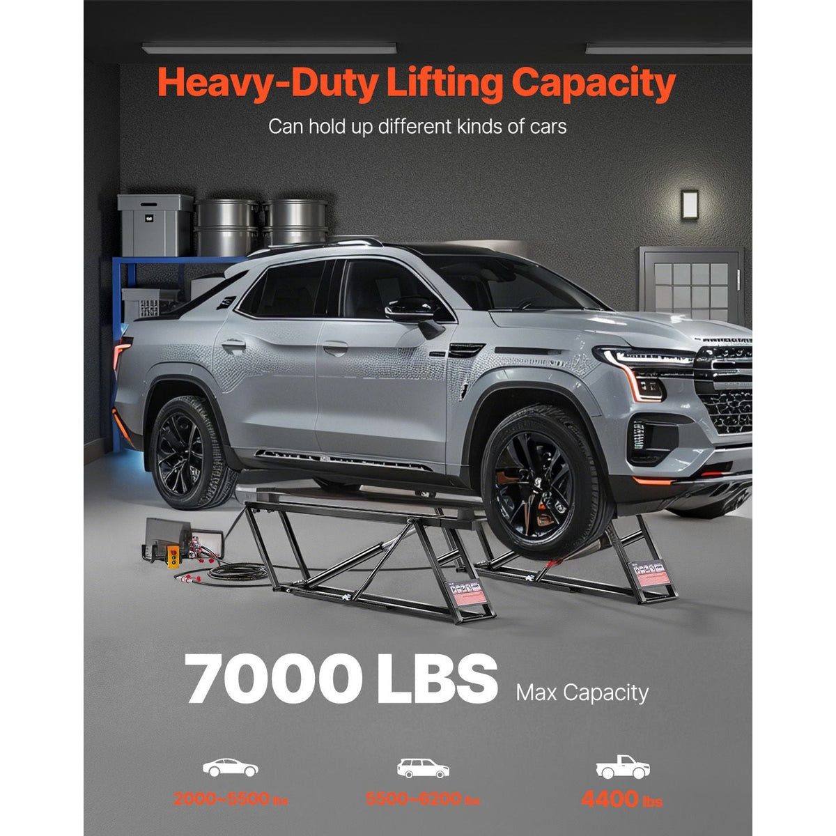 Car Lift, 7000 lbs Capacity Car Lifts for Home Garage, 3-Level Adjustable with 29.4" Lift Height & Remote Control, Auto Lock Portable Car Lift with 4 Rubber Pads & 4 Lifting Columns