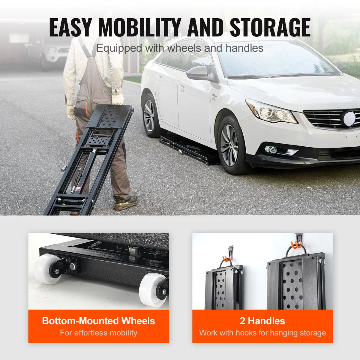 Car Lift, 7,000 LBS Capacity Portable Car Lift, with Extended-Length Plates, 26.8" Max. Height, Heavy-duty Carbon Steel Truck Lift with 120V Power Unit, Auto Car Jack Lifts for Home Garage Shop