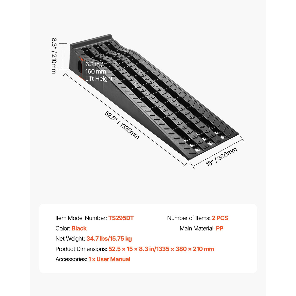 Car Ramps, 2 PCS 13000 lbs GVW Capacity, 6.3 in Lift Height, Portable High Profile Car Service Ramps for Home Garage Maintenance and Oil Changes, Heavy Duty for Truck SUV Vehicle Repair, Black