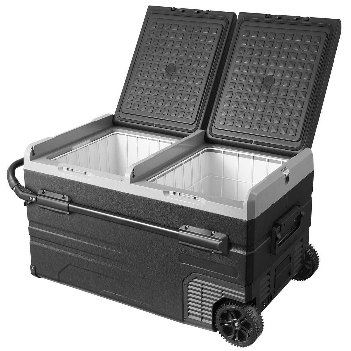 Car Refrigerator, 12 Volt Car Refrigerator Fridge, 115 L Dual Zone Portable Freezer with Wheels and Handle, -4-68 F, 12/24V DC and 100-240V AC Compressor Cooler for Outdoor, Camping