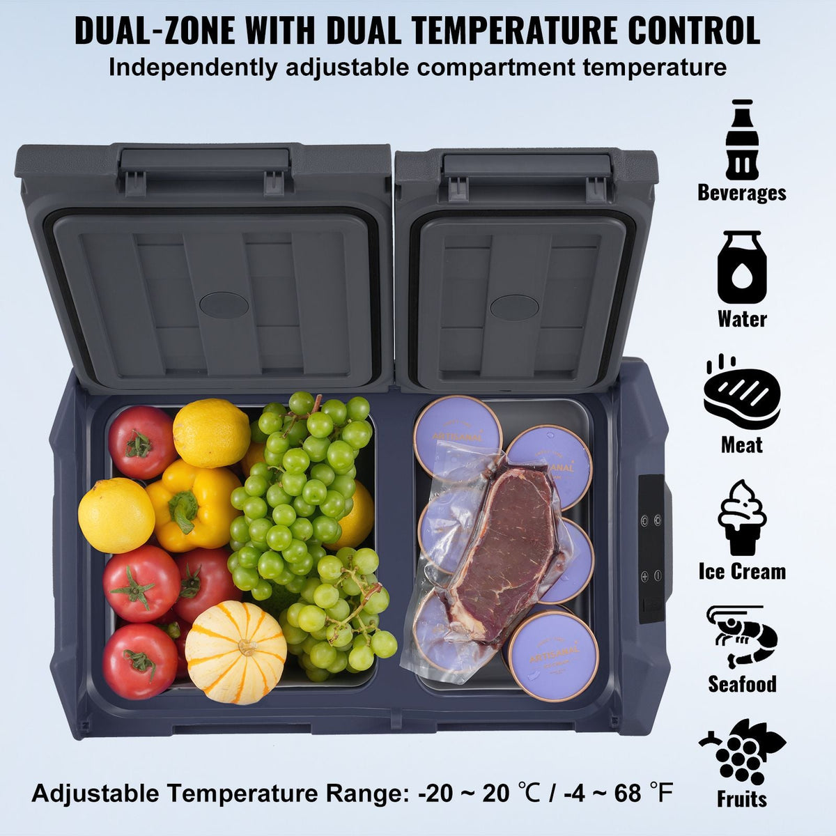 Car Refrigerator, 12 Volt Car Refrigerator Fridge, 40 L Dual Zone Portable Freezer, -4-68 F Adjustable Range, 12/24V DC and 100-240V AC Compressor Cooler for Outdoor, Camping, RV
