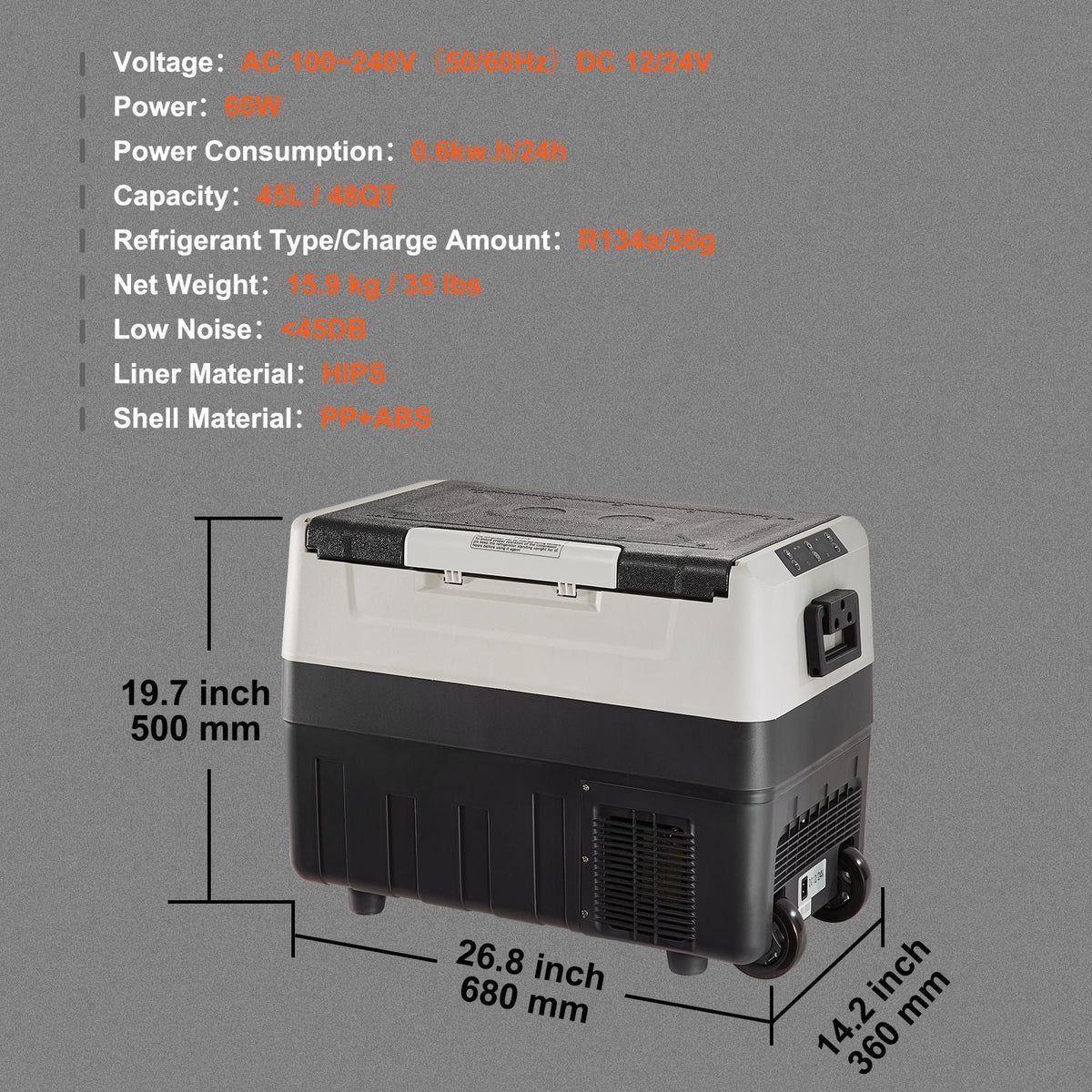Car Refrigerator, 12 Volt Car Refrigerator Fridge, 48 QT/45 L Dual Zone Portable Freezer, -4-50 Fahrenheit Adjustable Range, 12/24V DC and 100-240V AC Compressor Cooler for Outdoor, Camping, RV