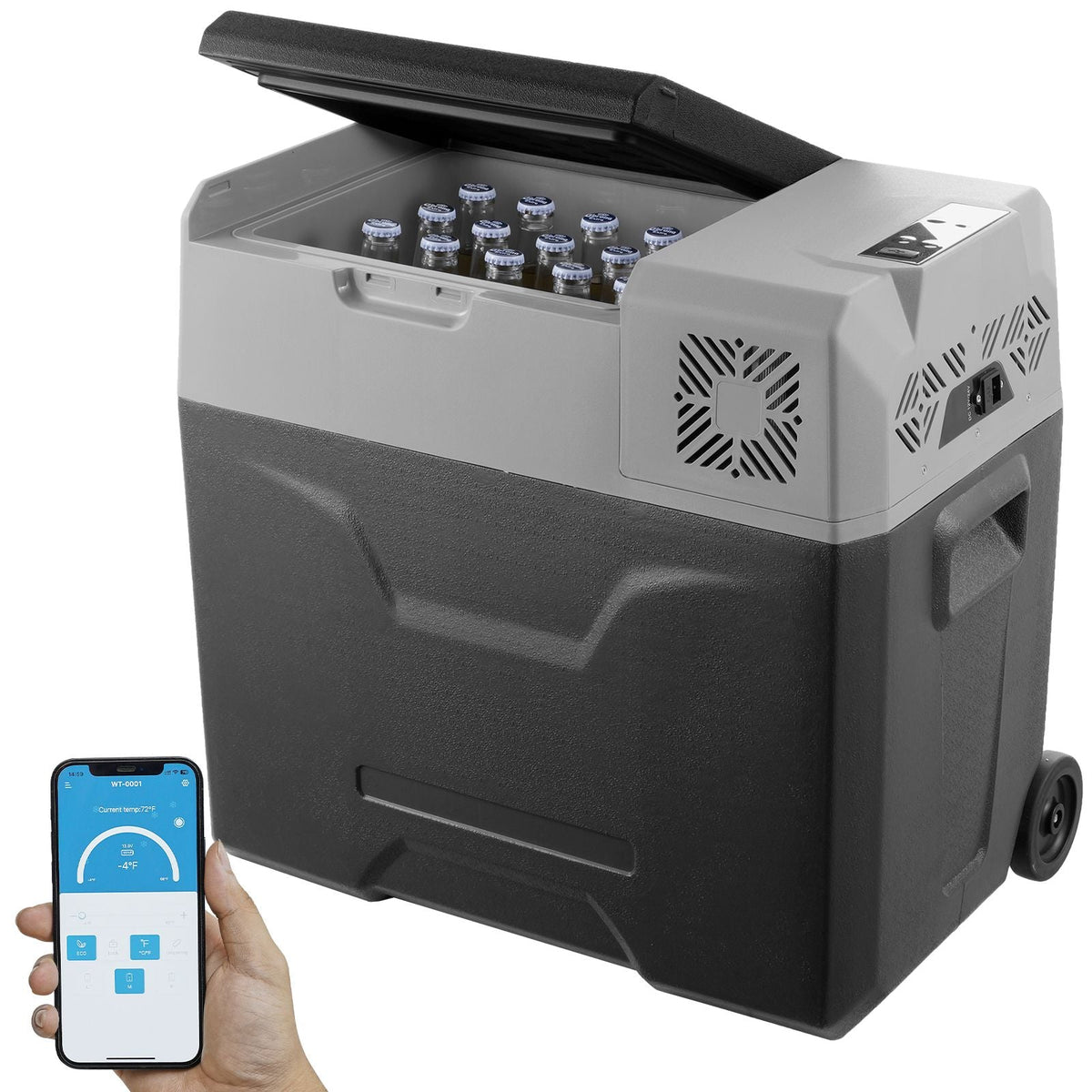 Car Refrigerator, 12 Volt Car Refrigerator Fridge, 50 L Single Zone Portable Freezer with Wheels and Handle, -4 F-68 F, 12/24V DC and 100-240V AC Compressor Cooler for Outdoor, Camping