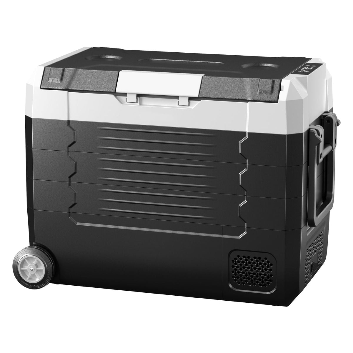 Car Refrigerator, DC 12/24V AC100-240V Compressor Electric Cooler, -4°F to 68°F Truck Refrigerator with APP Control, Wheels & Dual Zone, 48 QT Cars Cooler for RVs, Boats, Camping, Fishing