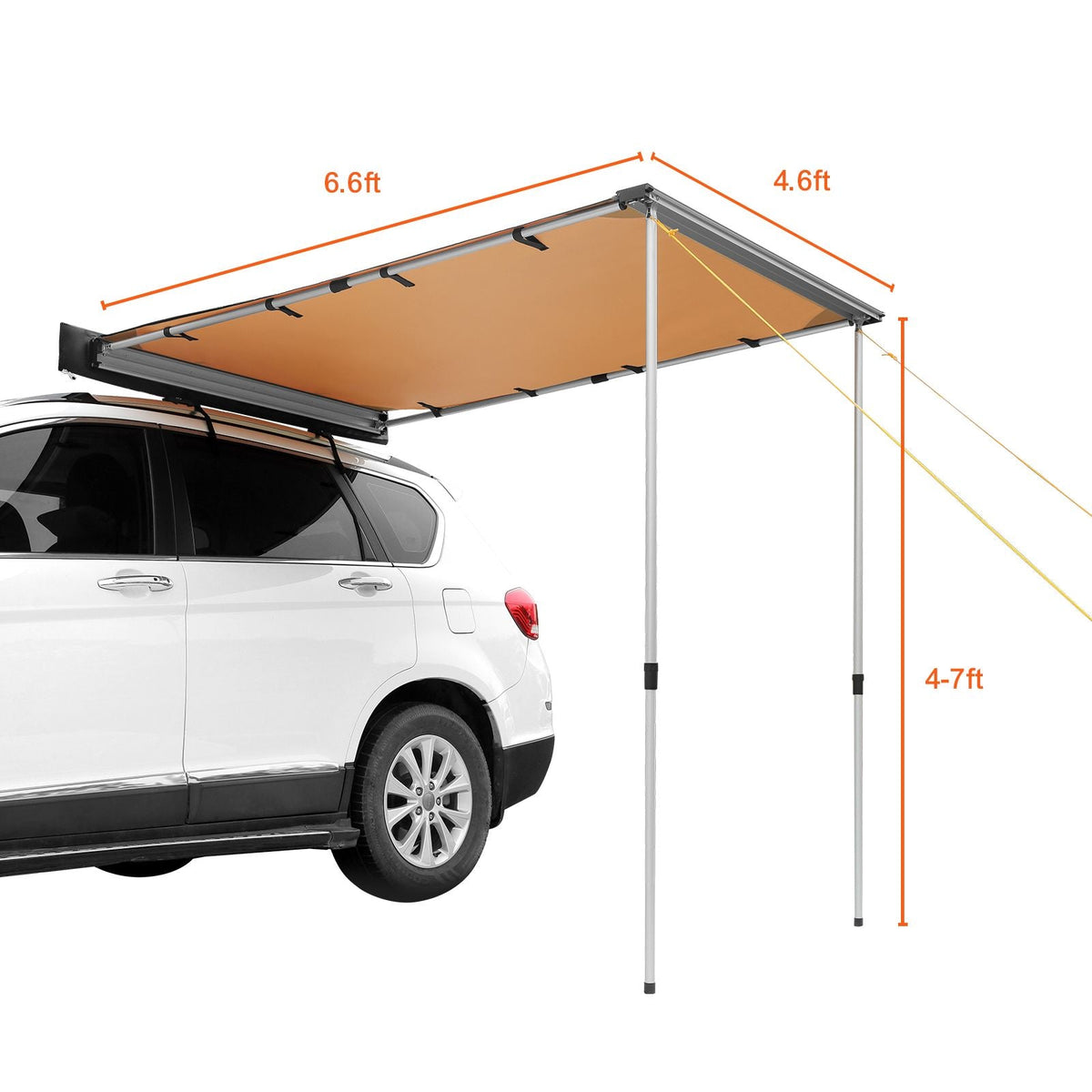 Car Side Awning, Large 4.6'x6.6' Shade Coverage Vehicle Awning, PU3000mm UV50+ Retractable Car Awning with Waterproof Storage Bag, Suitable for Truck, SUV, Van, Campers