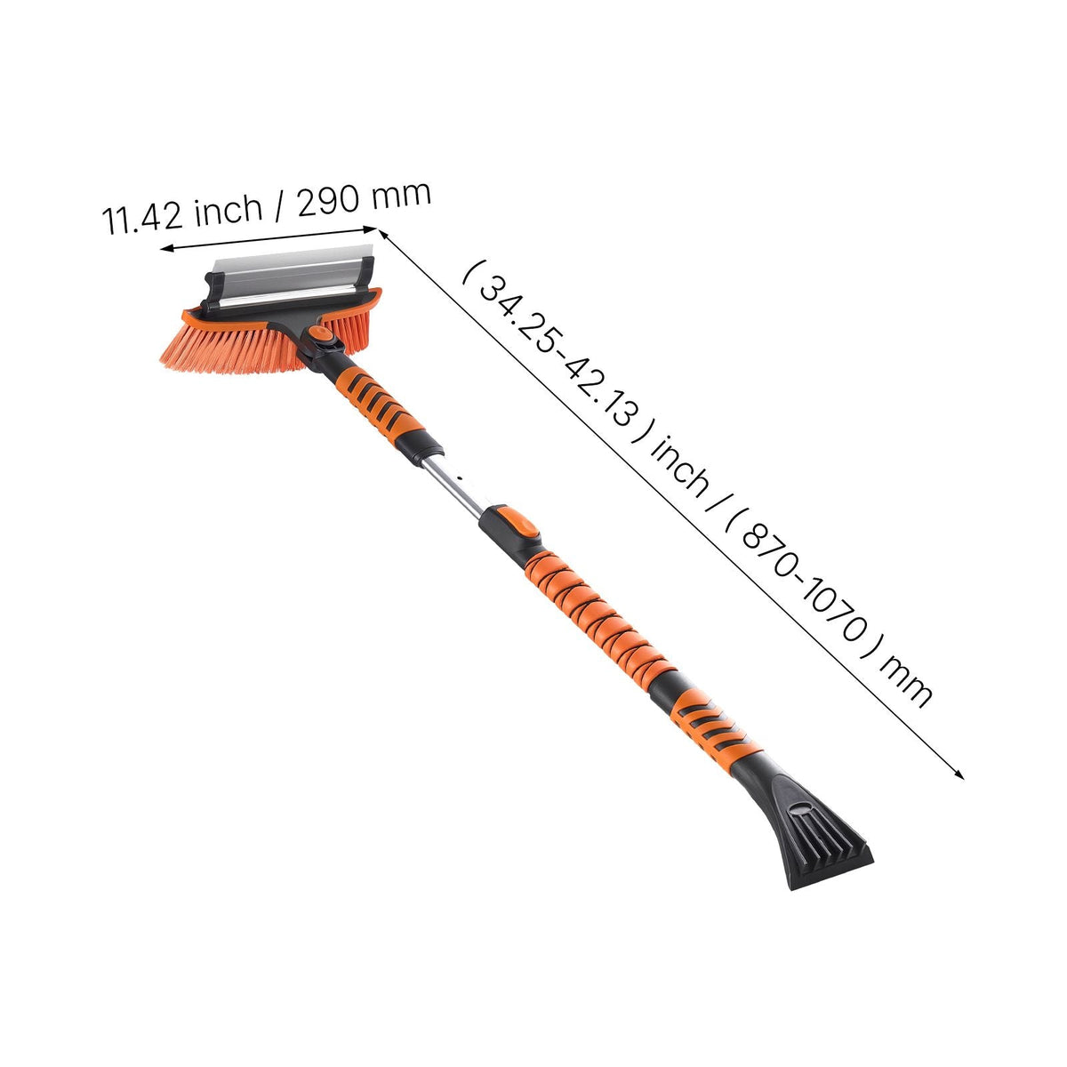 Car Snow Brush, 3-in-1 Snow Remover for Car Windshield - with 180° Pivoting Brush Head, Squeegee & Ice Scraper, 34.3"-42.1" Extendable Aluminum Handle and Foam Grip for Cars, Truck, SUV, RV