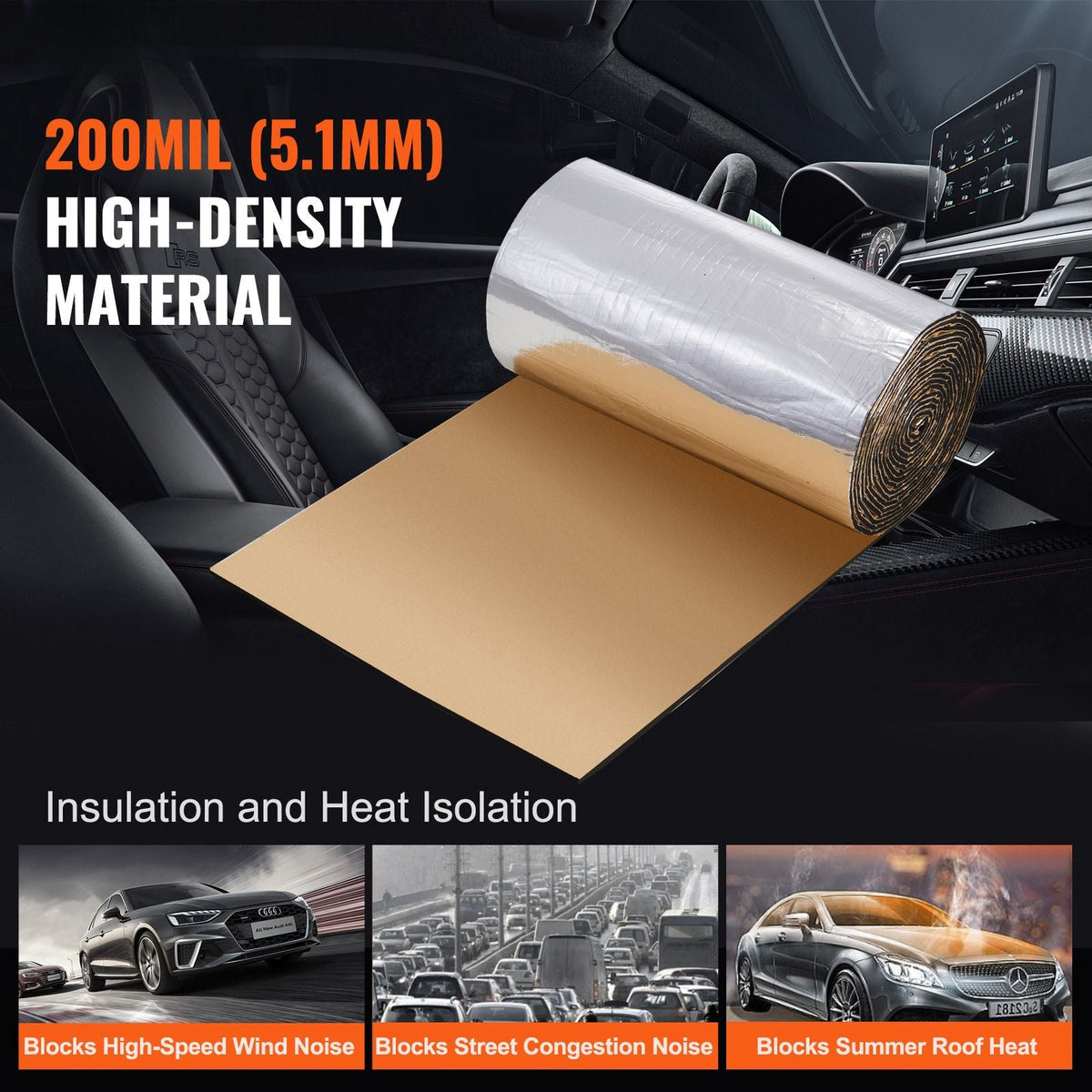 Car Sound Deadening Mat, 200 mil 36 sqft Automotive Sound Deadener, High Density Foam Sound Deadener Material & Heat Barrier, Double Layer Waterproof Structure Acoustic Insulation Mat