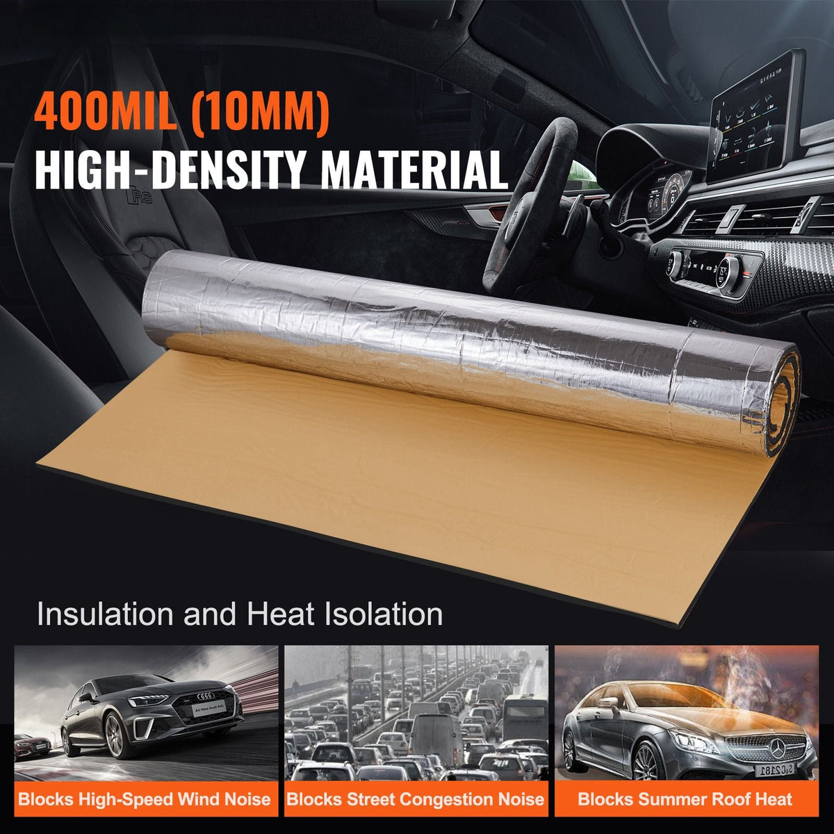 Car Sound Deadening Mat, 400 mil 16 sqft Automotive Sound Deadener, High Density Foam Sound Deadener Material & Heat Barrier, Double Layer Waterproof Structure Acoustic Insulation Mat